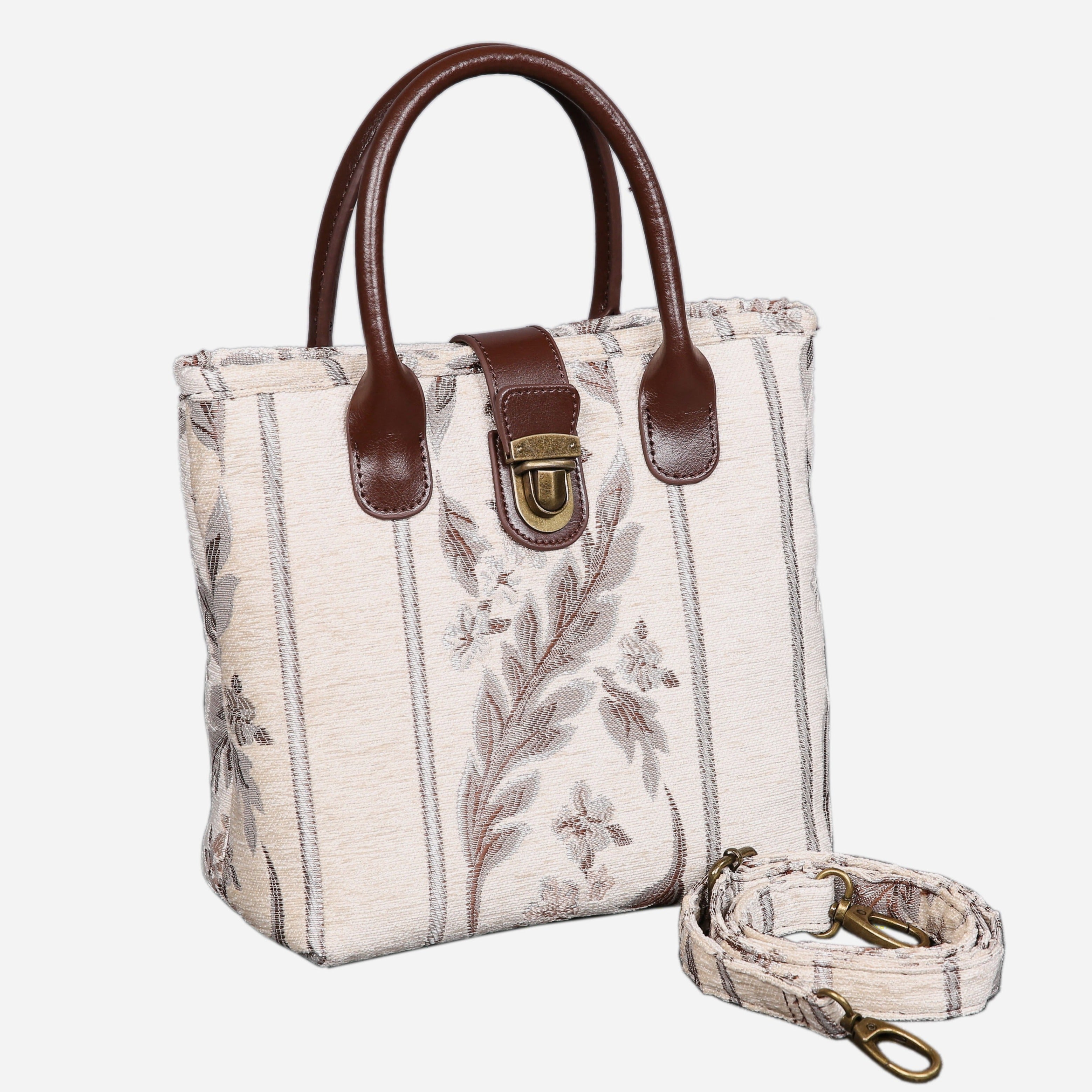 Strips Cream Tuck Lock Carpet Satchel carpet bag MCW Handmade-1