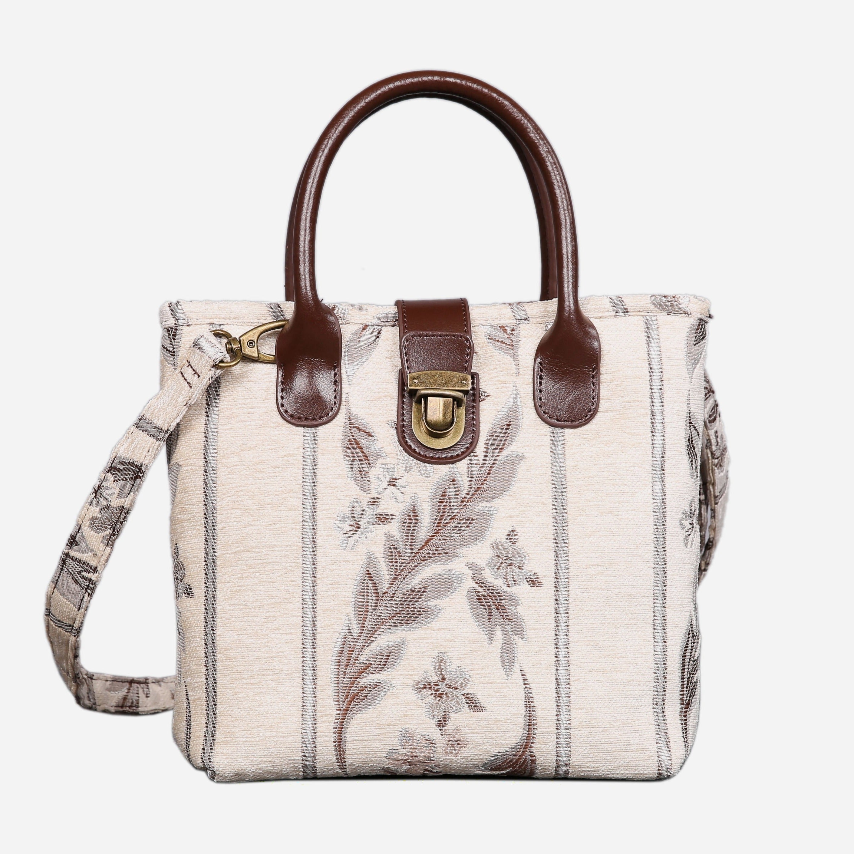 Strips Cream Tuck Lock Carpet Satchel carpet bag MCW Handmade