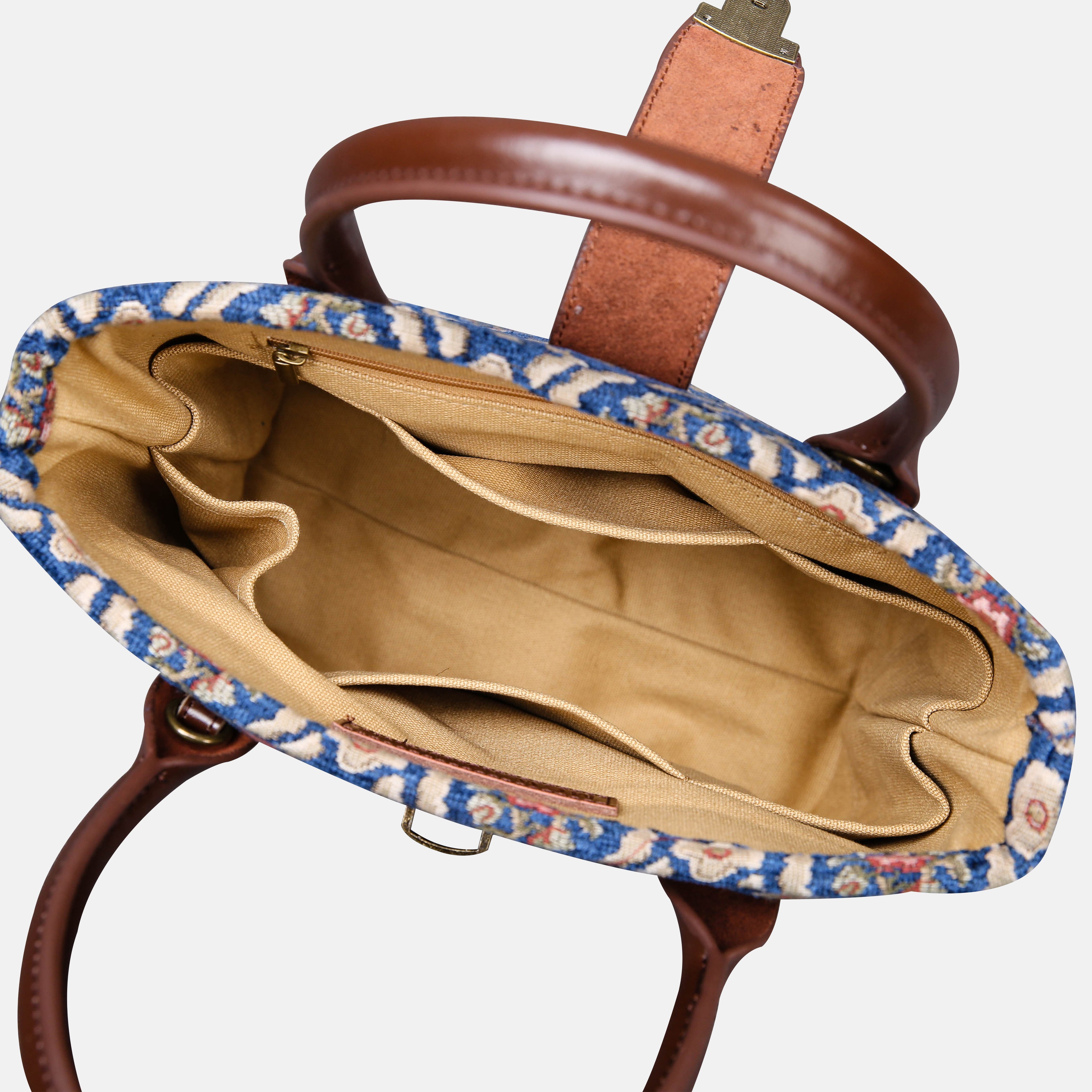 Traditional Blue Tuck Lock Carpet Satchel carpet bag MCW Handmade-5