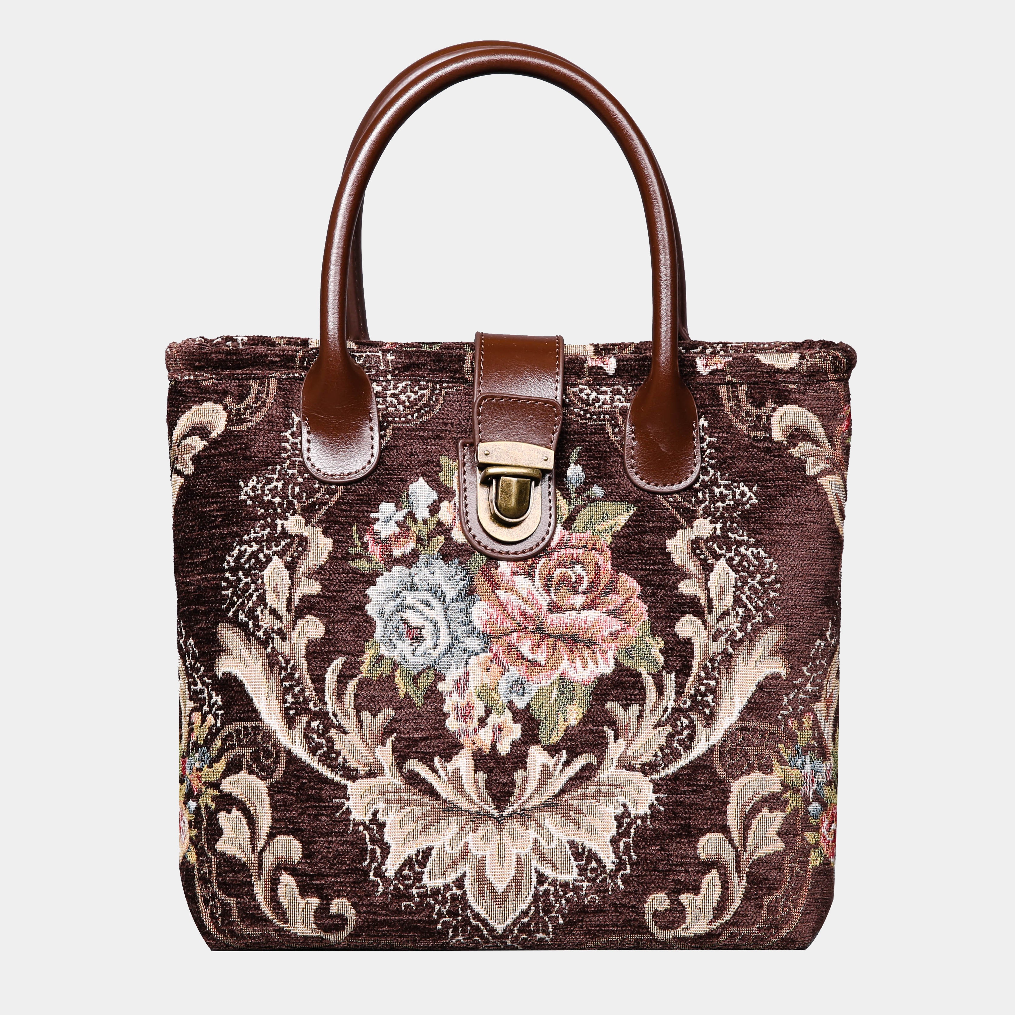Floral Coffee Tuck Lock Carpet Satchel carpet bag MCW Handmade