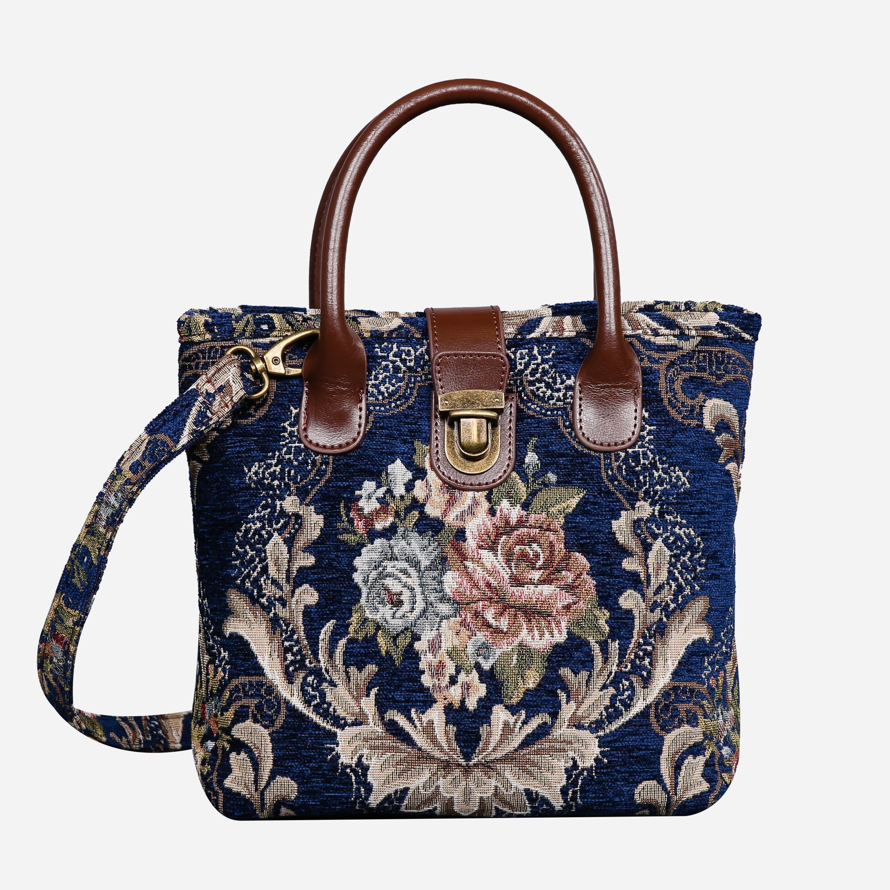 Floral Blue Tuck Lock Carpet Satchel carpet bag MCW Handmade