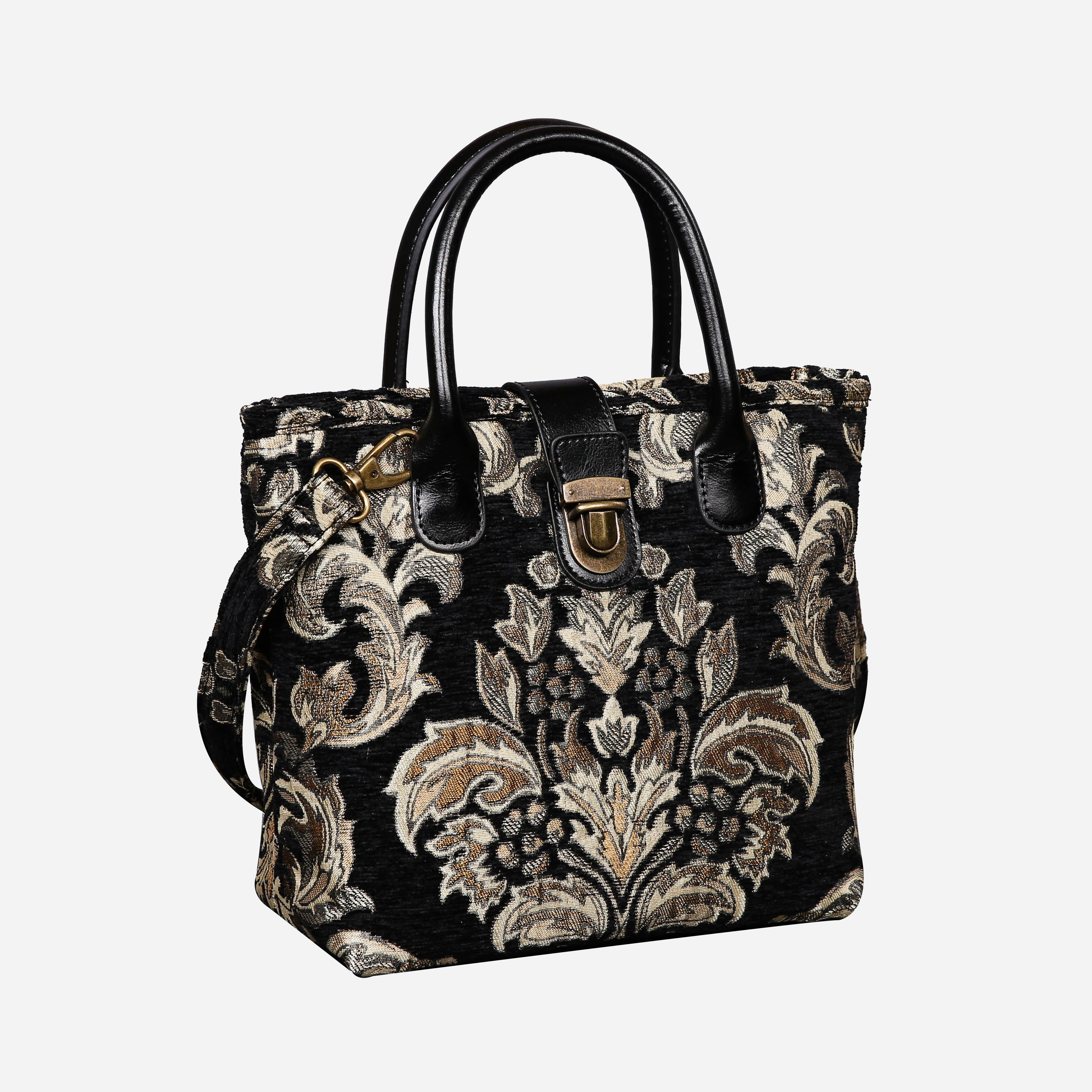 Victorian Blossom BLK-GOLD Tuck Lock Carpet Satchel carpet bag MCW Handmade-3