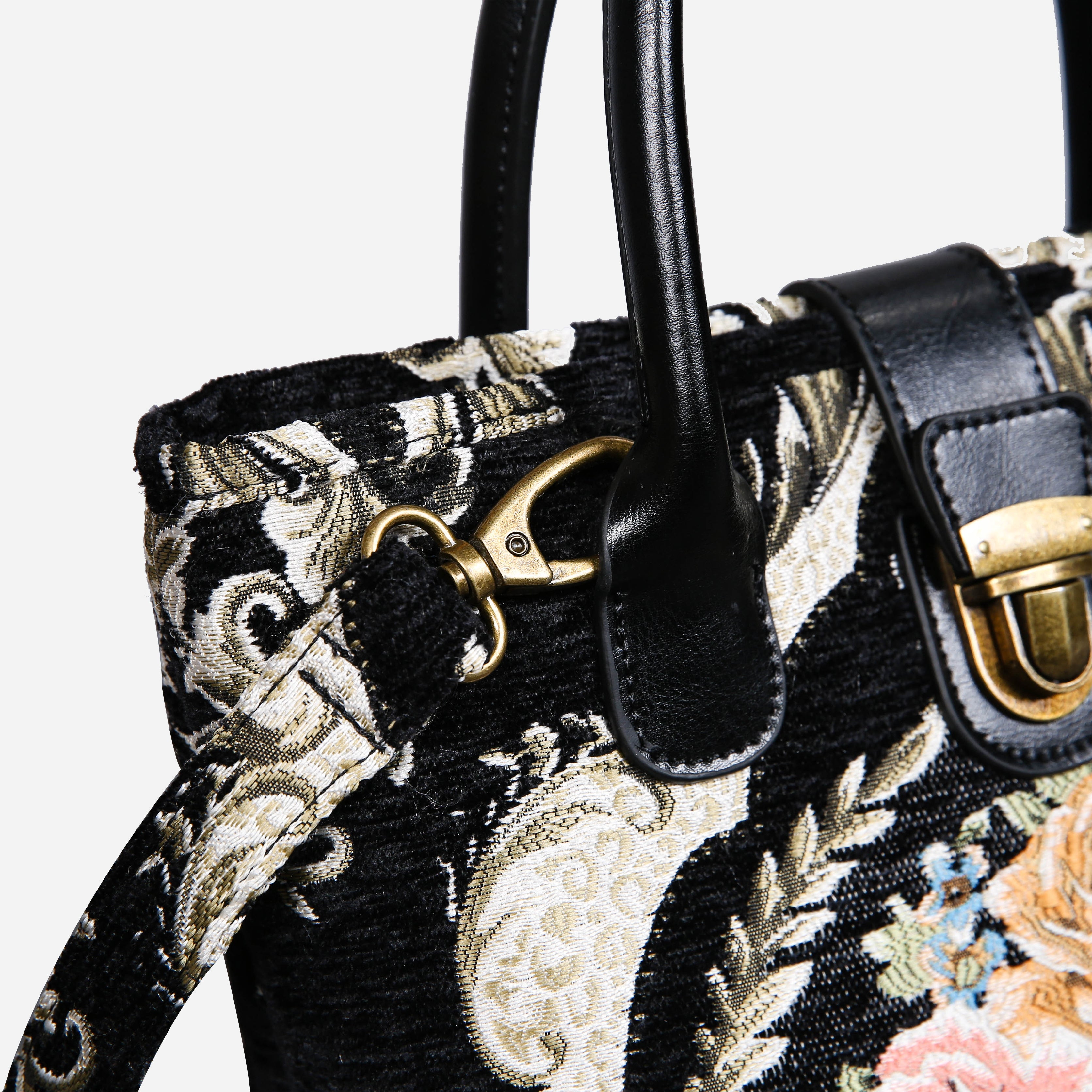 Eternal Elegance Blk Tuck Lock Carpet Satchel carpet bag MCW Handmade-3