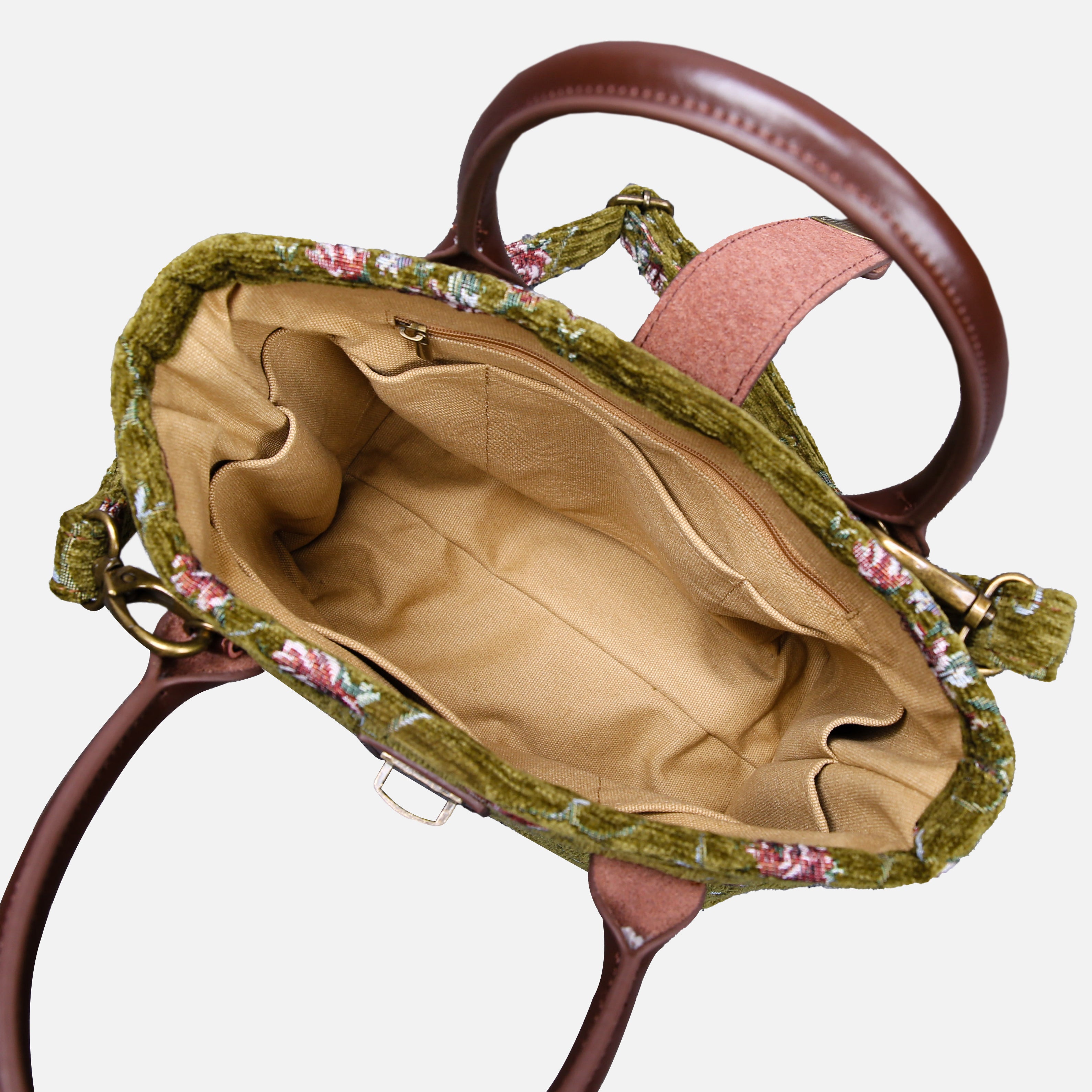 Climbing Rose Tuck Lock Carpet Satchel carpet bag MCW Handmade inside