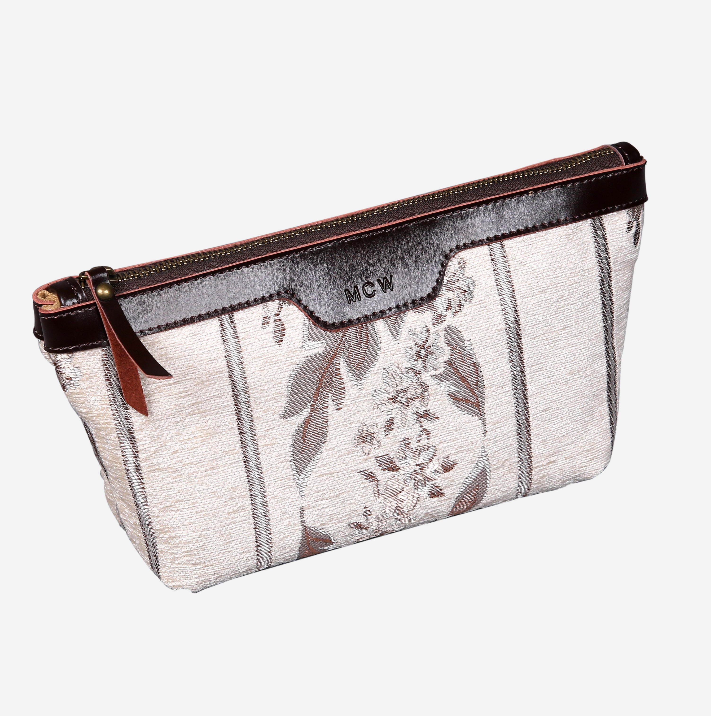 Victorian Strips Cream Carpet Makeup Bag carpet bag MCW Handmade of America front