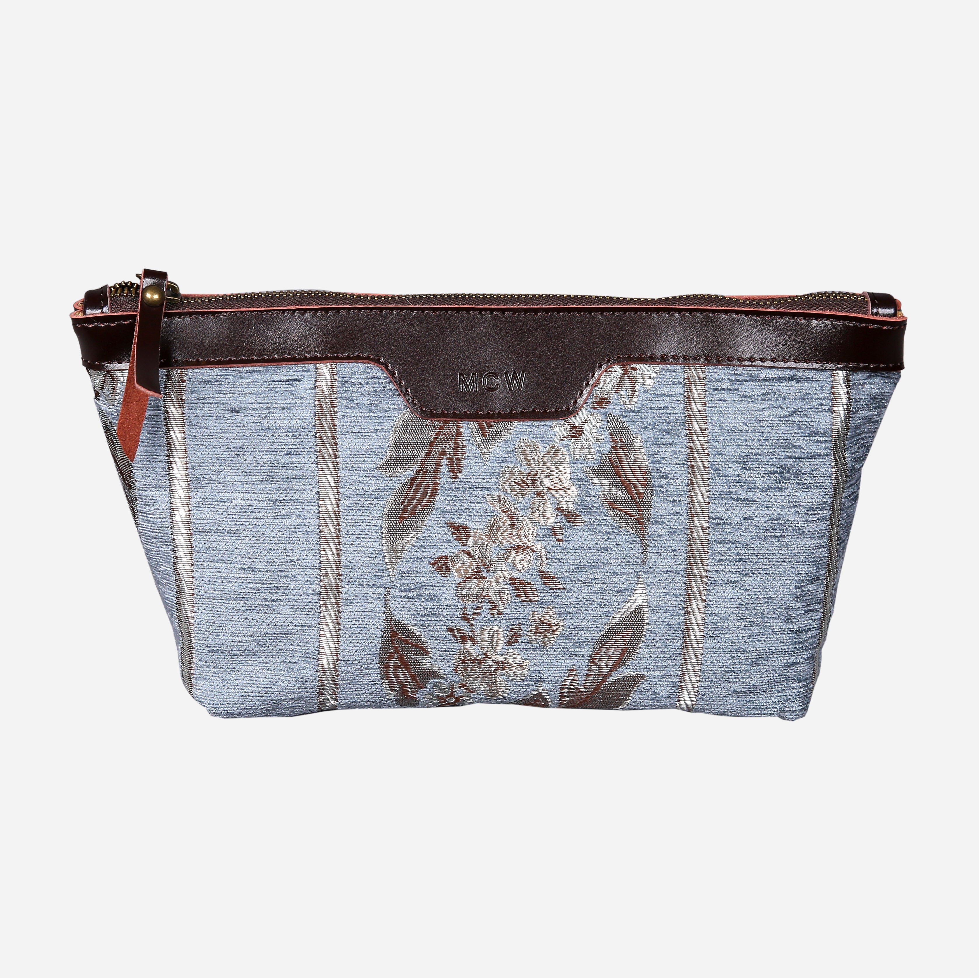 Victorian Strips Blue Carpet Makeup Bag carpet bag MCW Handmade