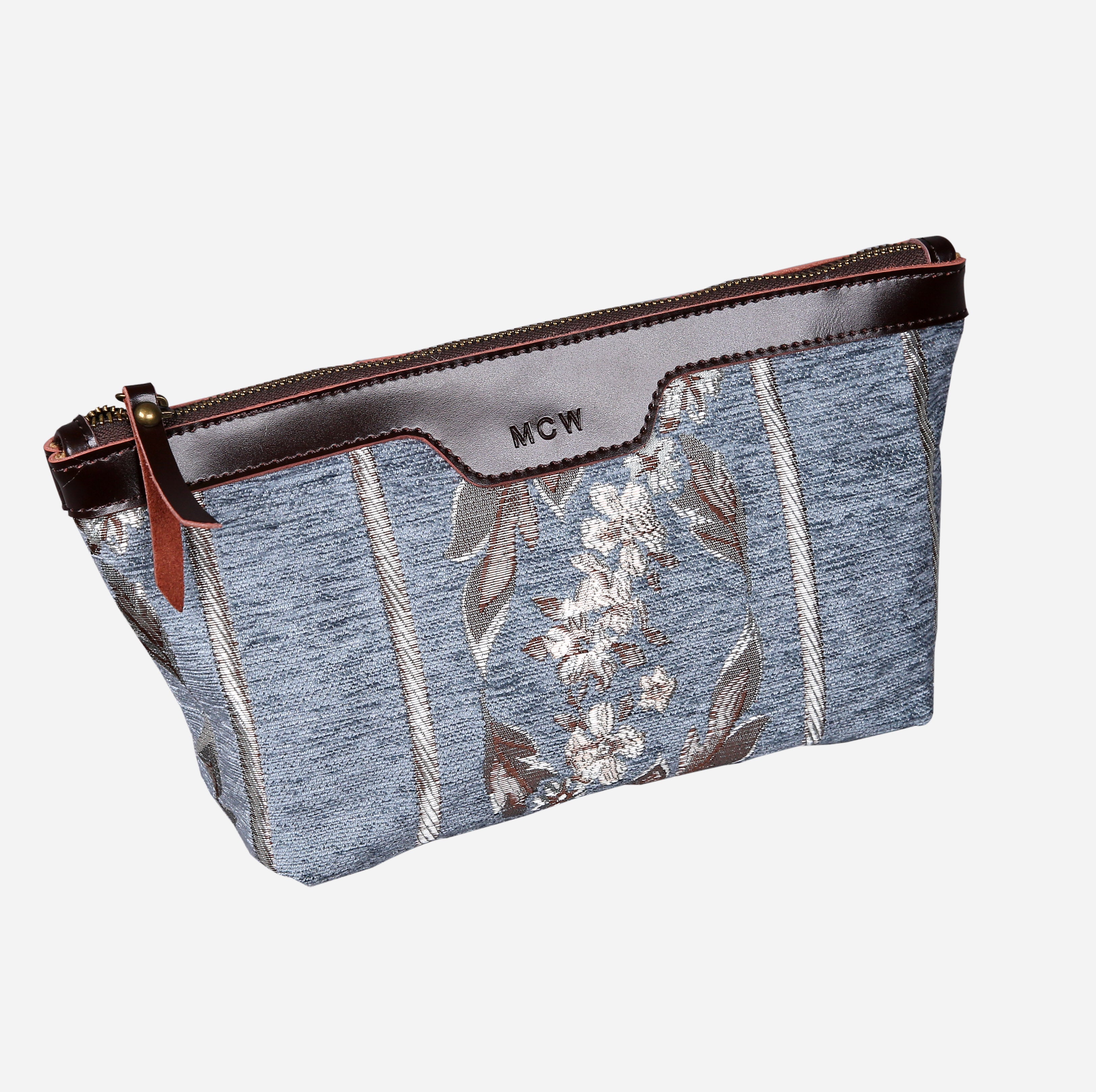Victorian Strips Blue Carpet Makeup Bag carpet bag MCW Handmade-2