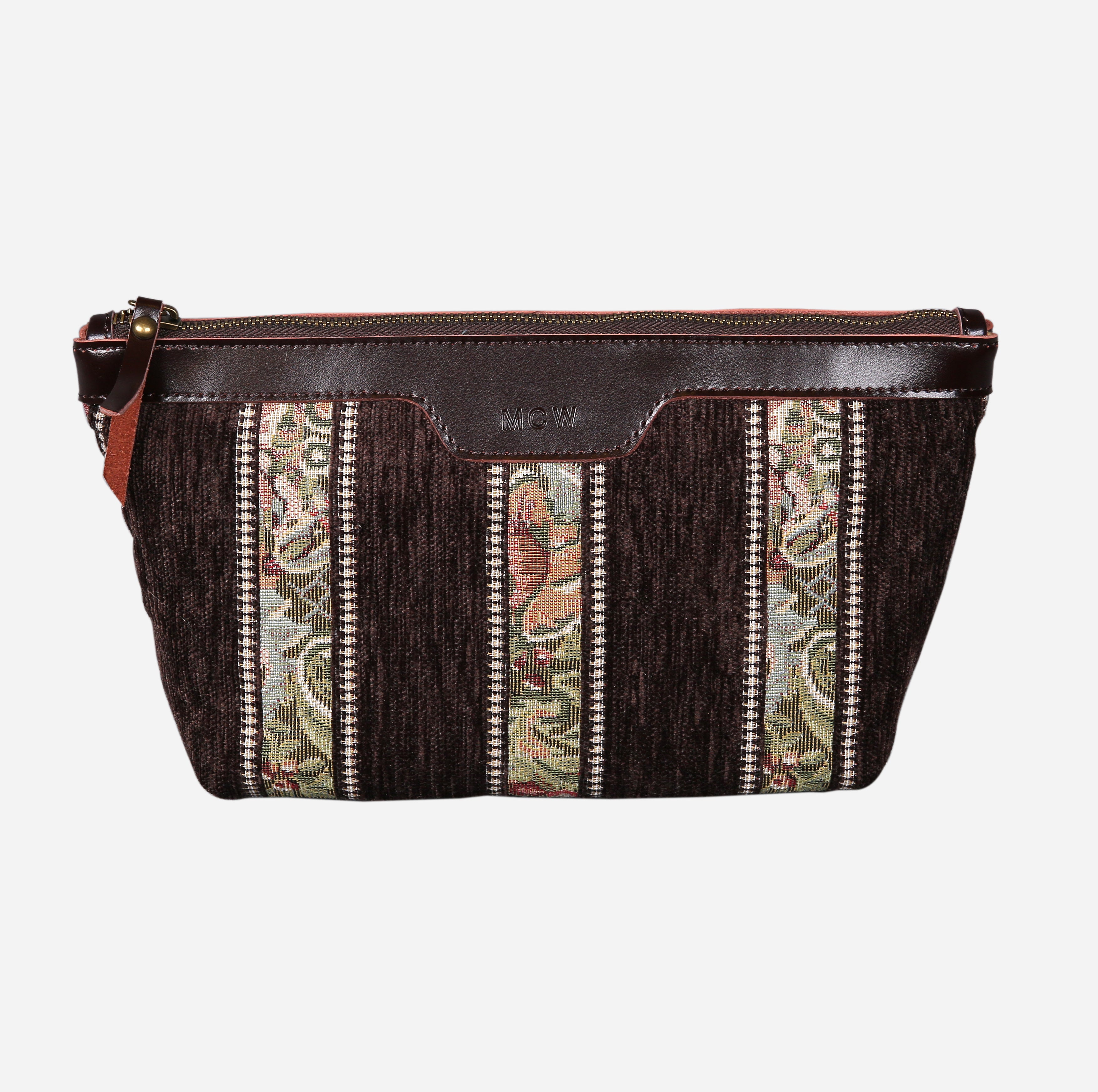 Floral Strips Coffee Carpet Makeup Bag carpet bag MCW Handmade