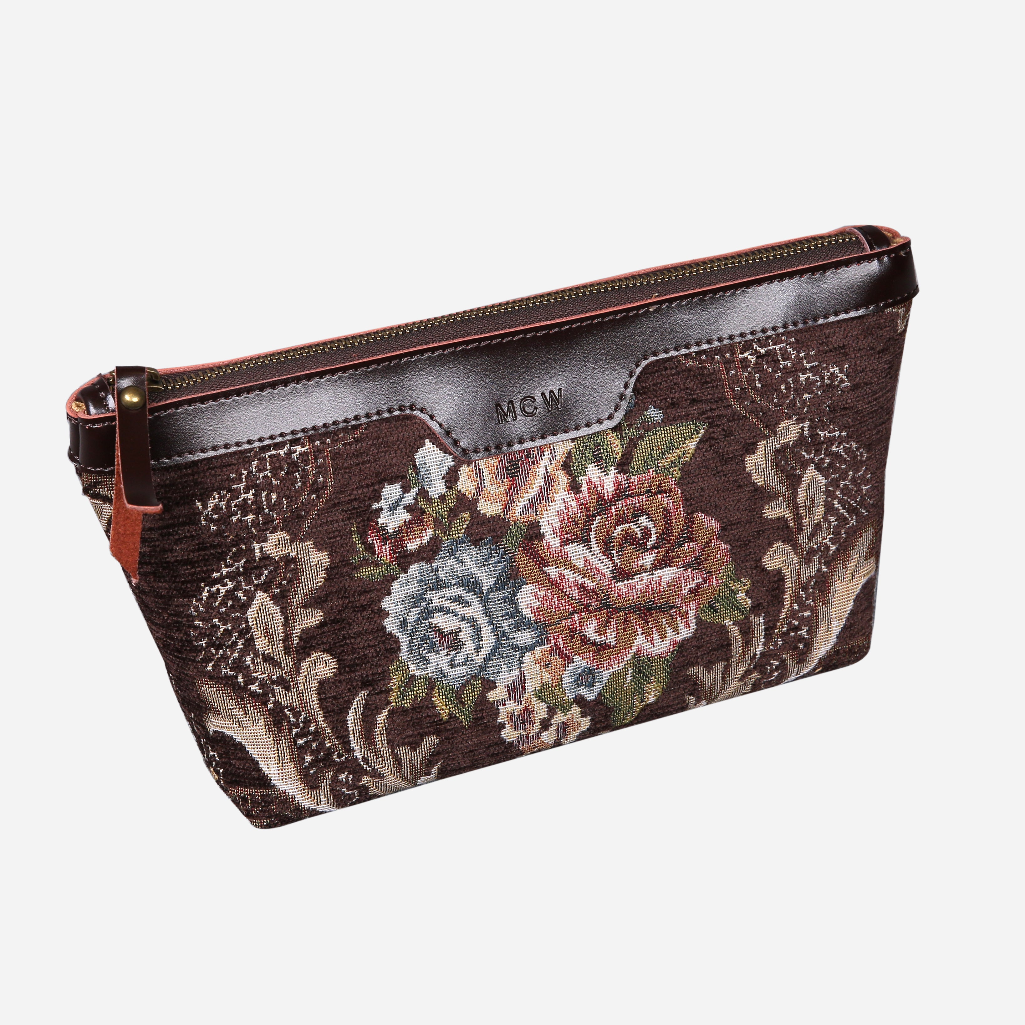 Floral Coffee Carpet Makeup Bag carpet bag MCW Handmade of America front