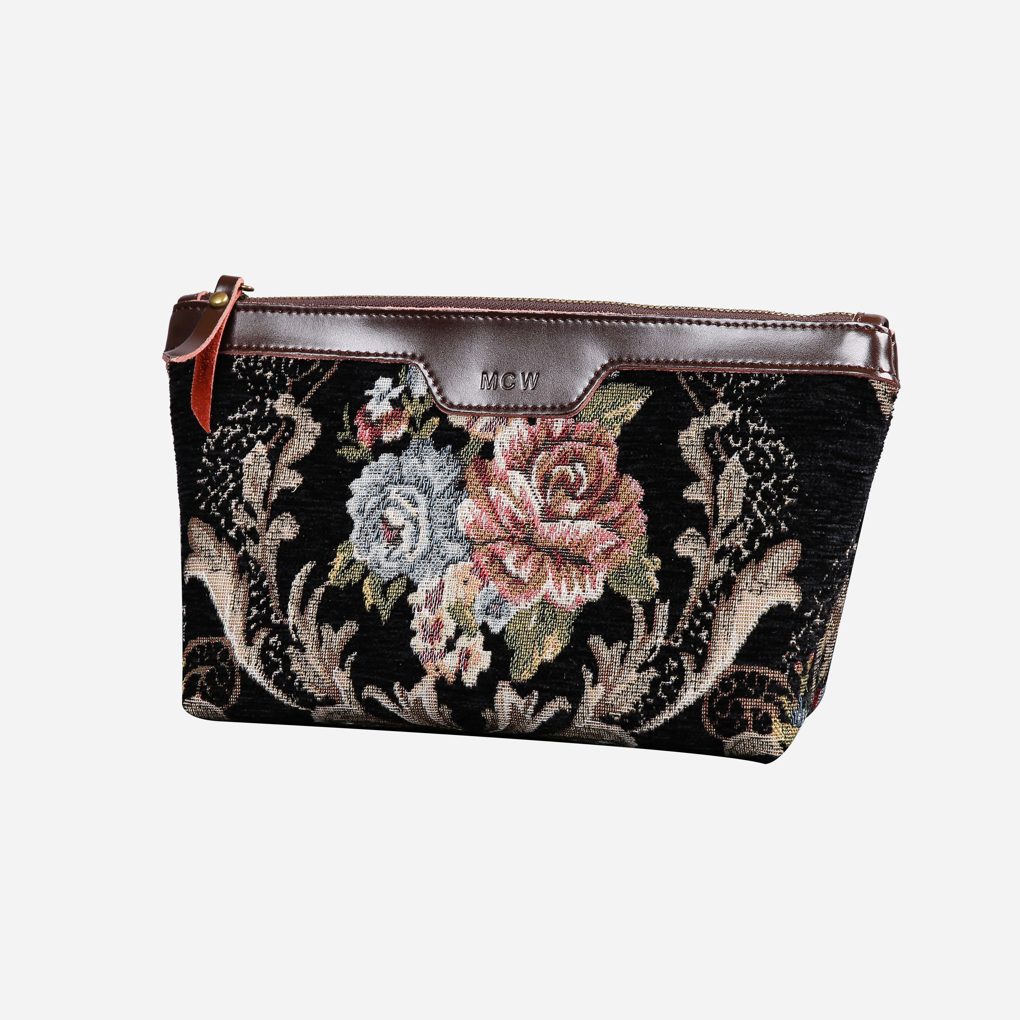 Floral Black Carpet Makeup Bag carpet bag MCW Handmade-1