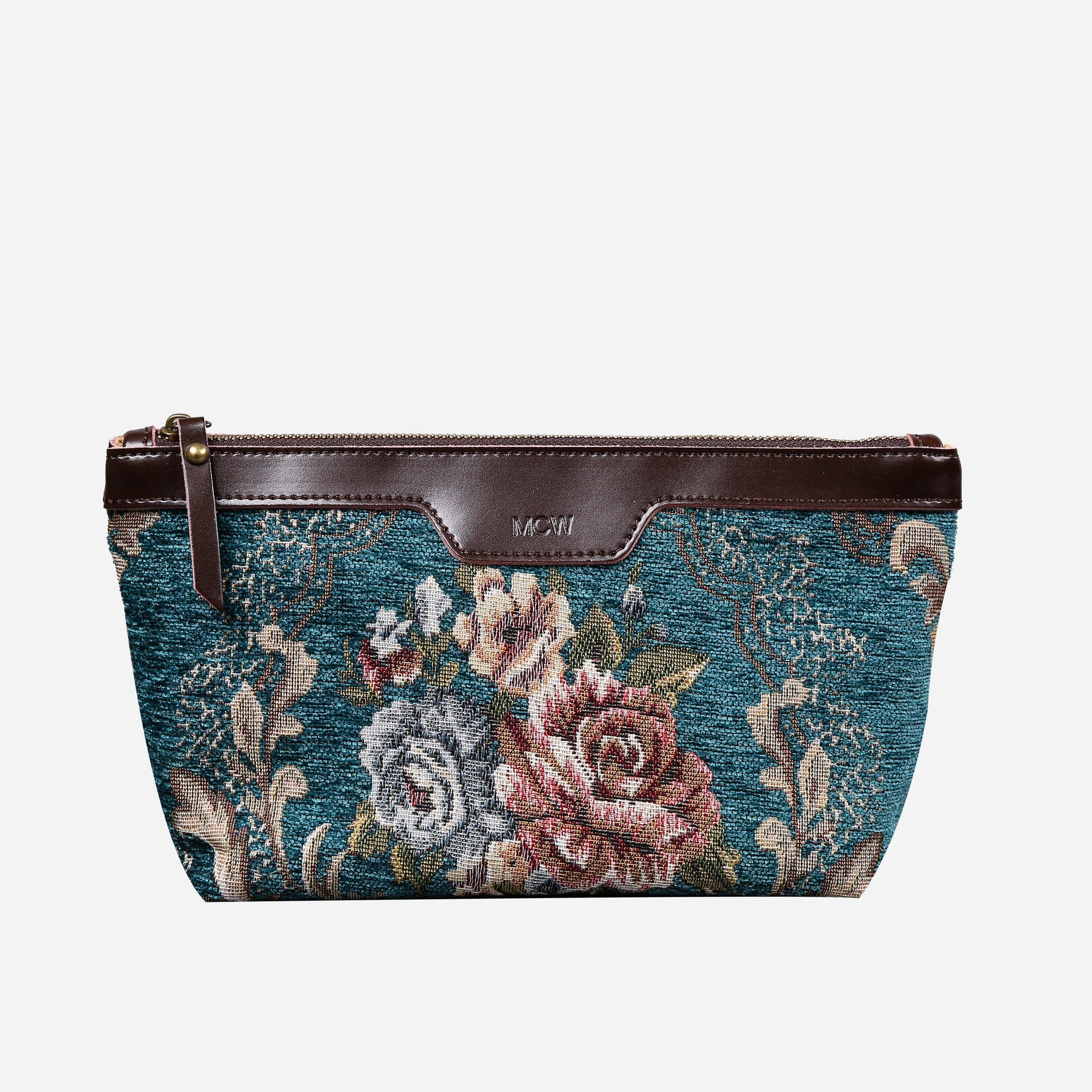 Floral Teal Carpet Makeup Bag carpet bag MCW Handmade