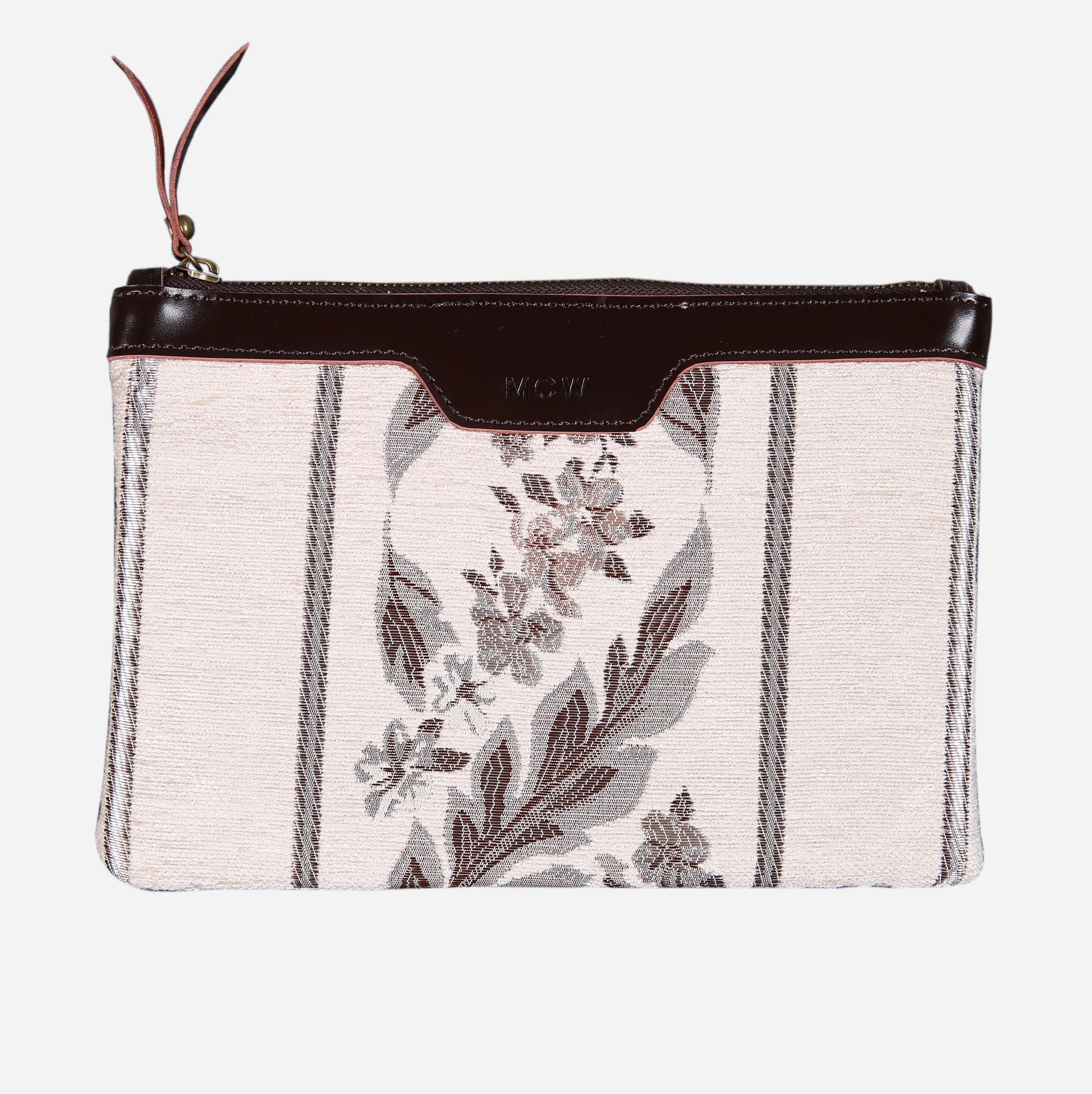 Victorian Strips Cream Wristlet Clutch carpet bag MCW Handmade