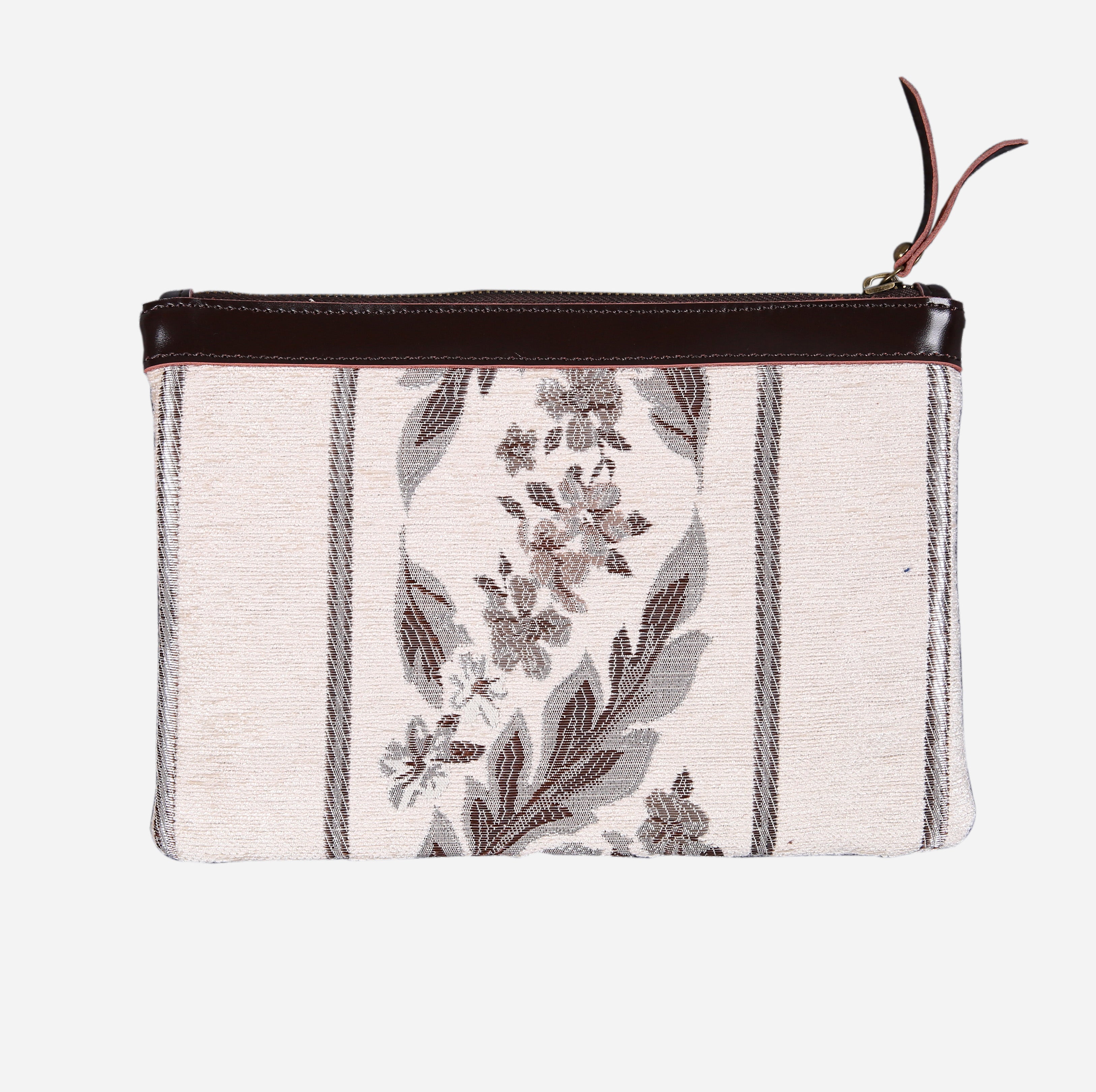 Victorian Strips Cream Wristlet Clutch carpet bag MCW Handmade-1