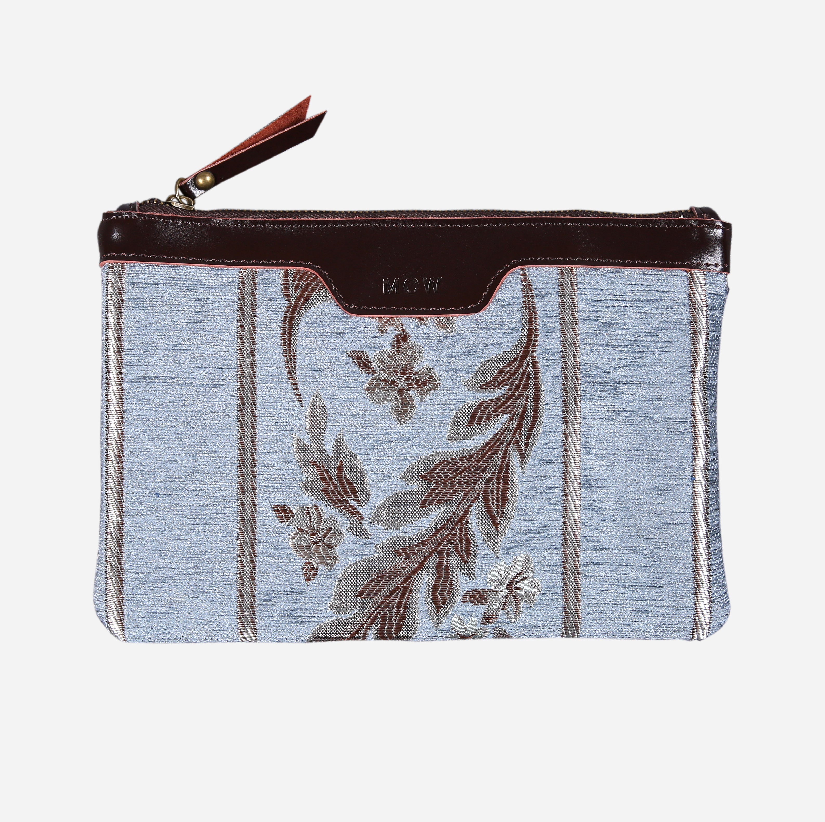 Victorian Strips Blue Wristlet Clutch carpet bag MCW Handmade