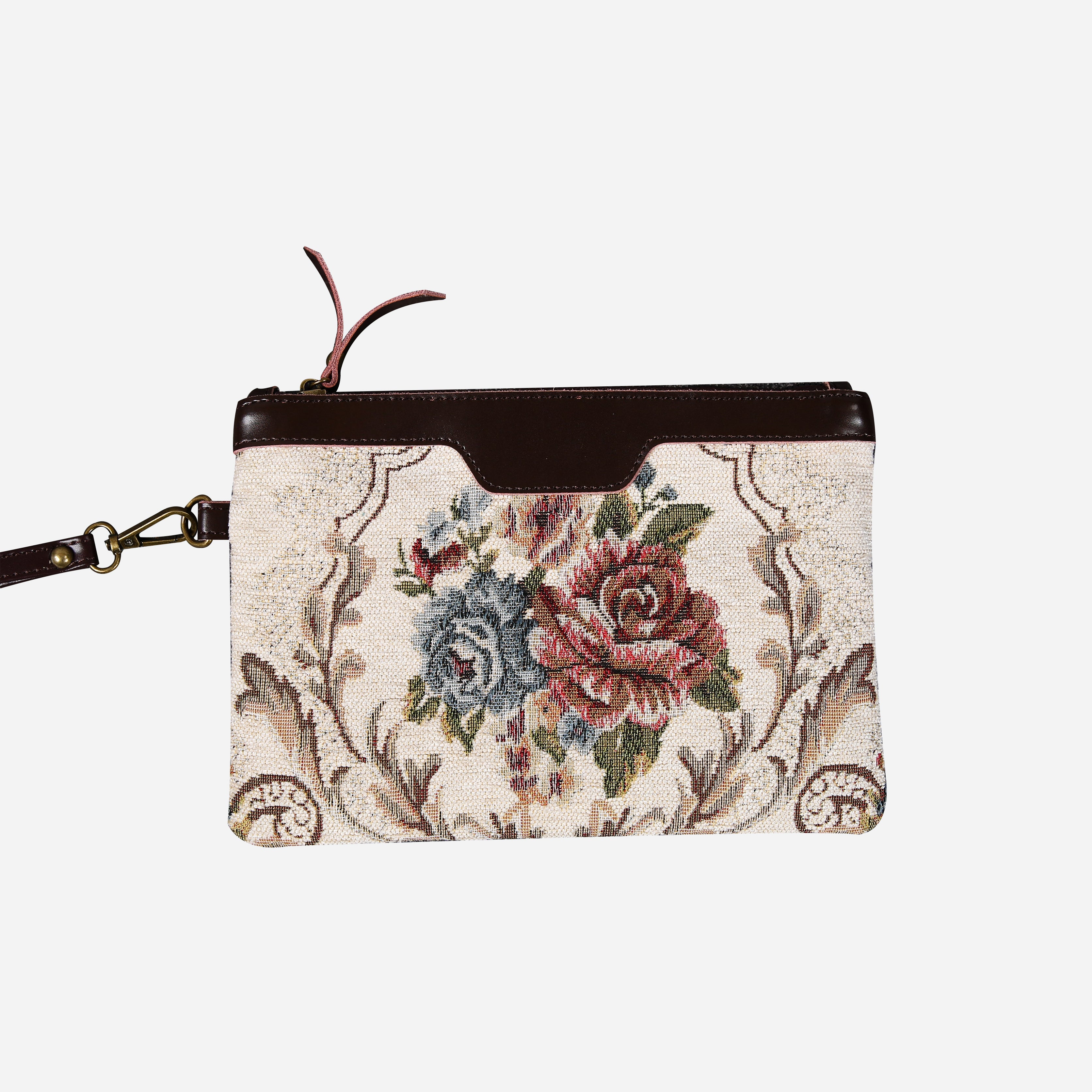 Floral Cream Wristlet Clutch carpet bag MCW Handmade