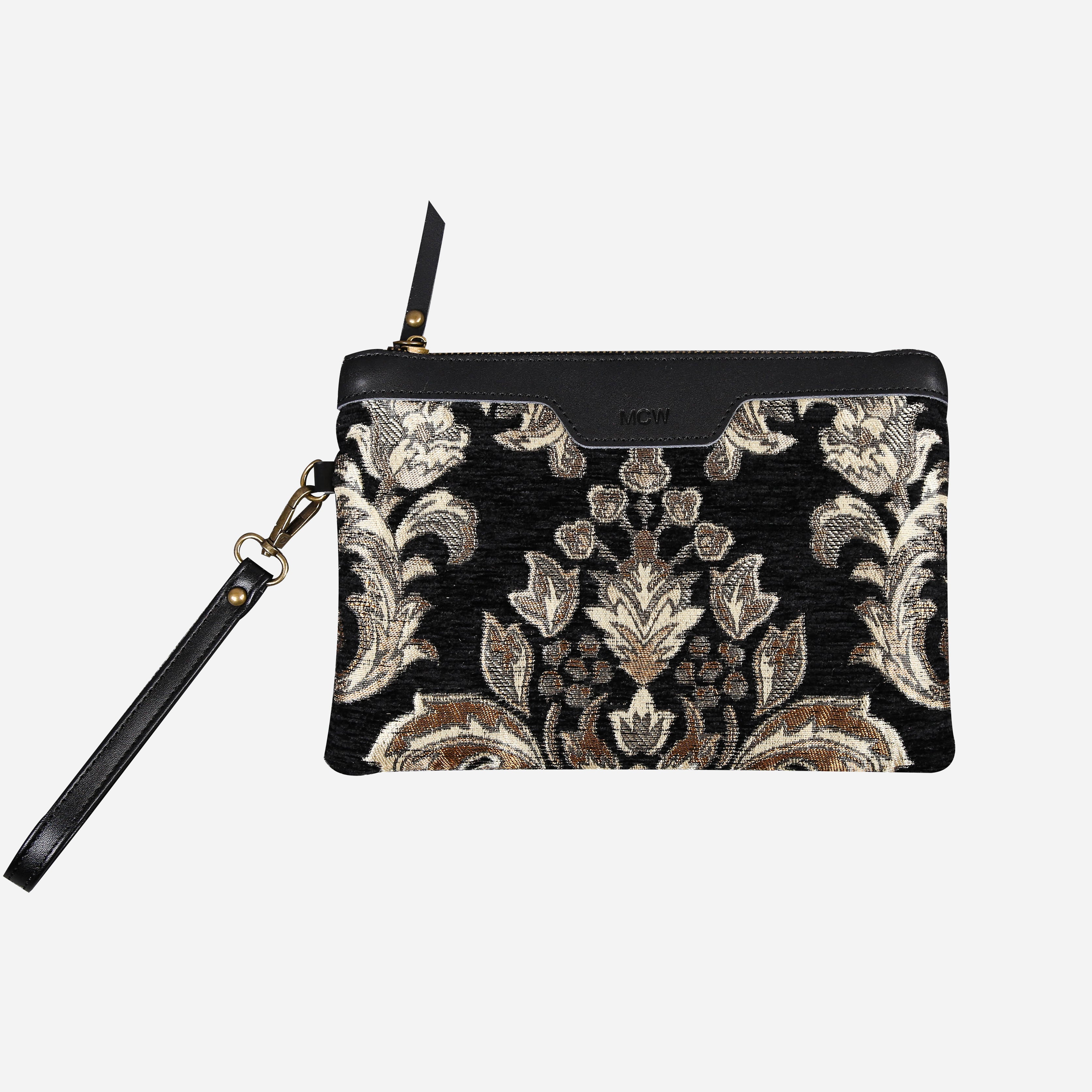 Victorian Blossom BLK-GOLD Wristlet Clutch carpet bag MCW Handmade
