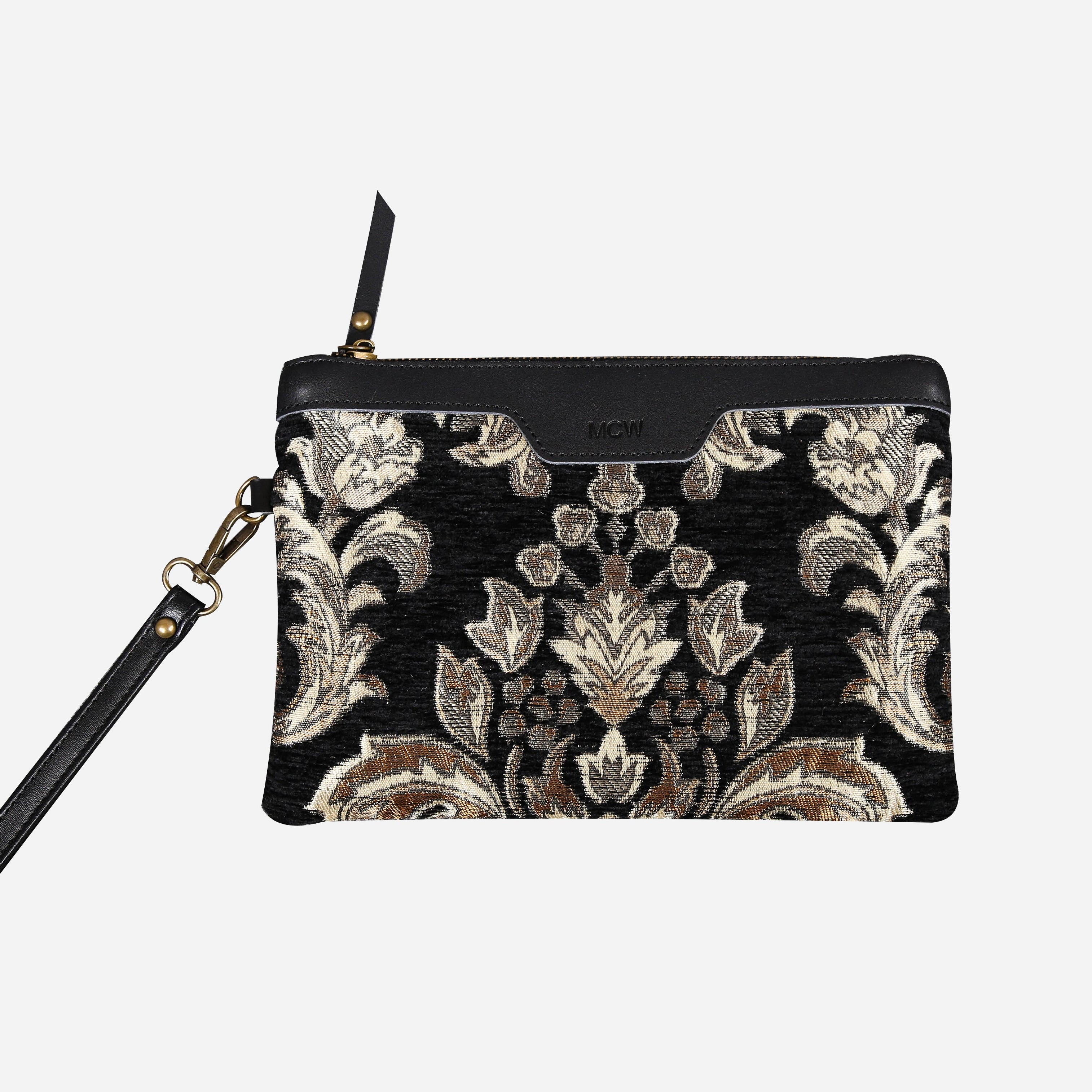 Victorian Blossom BLK-GOLD Wristlet Clutch carpet bag MCW Handmade