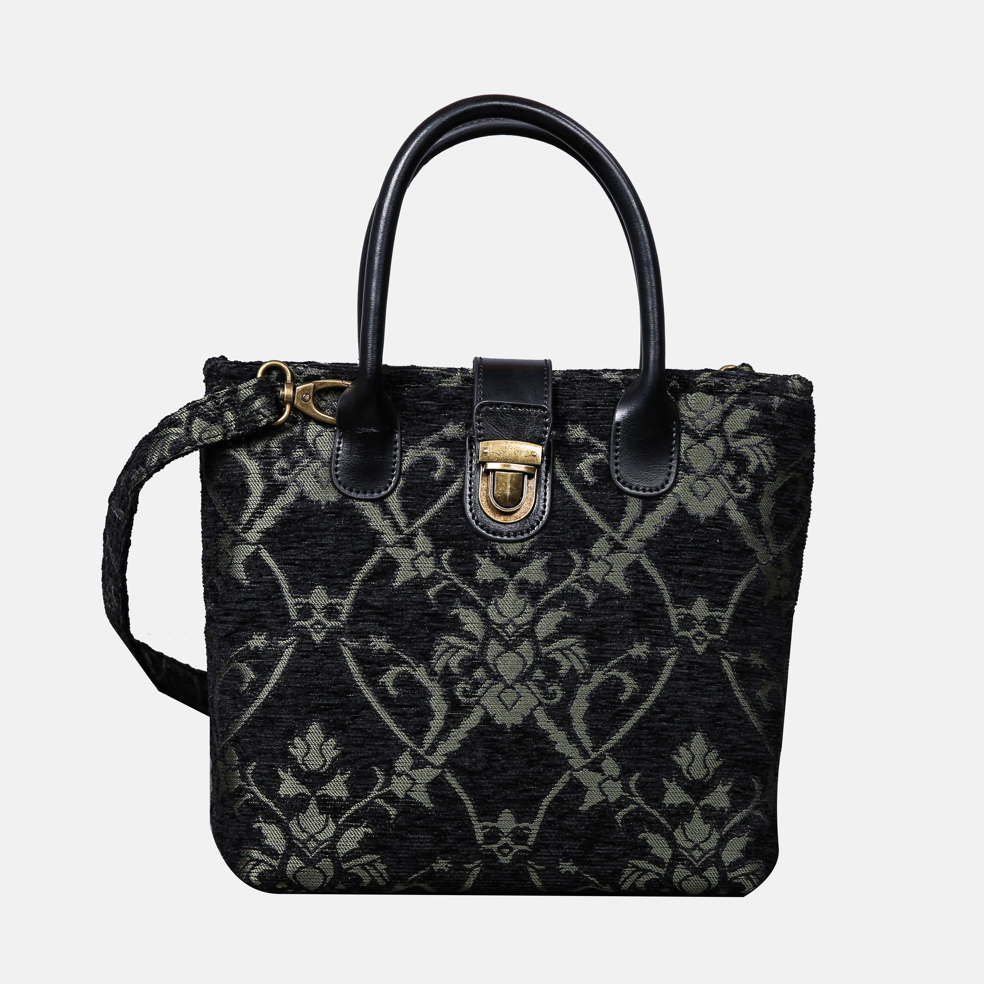 Carnaby Black/Dark Green Tuck Lock Carpet Satchel carpet bag MCW Handmade of America main