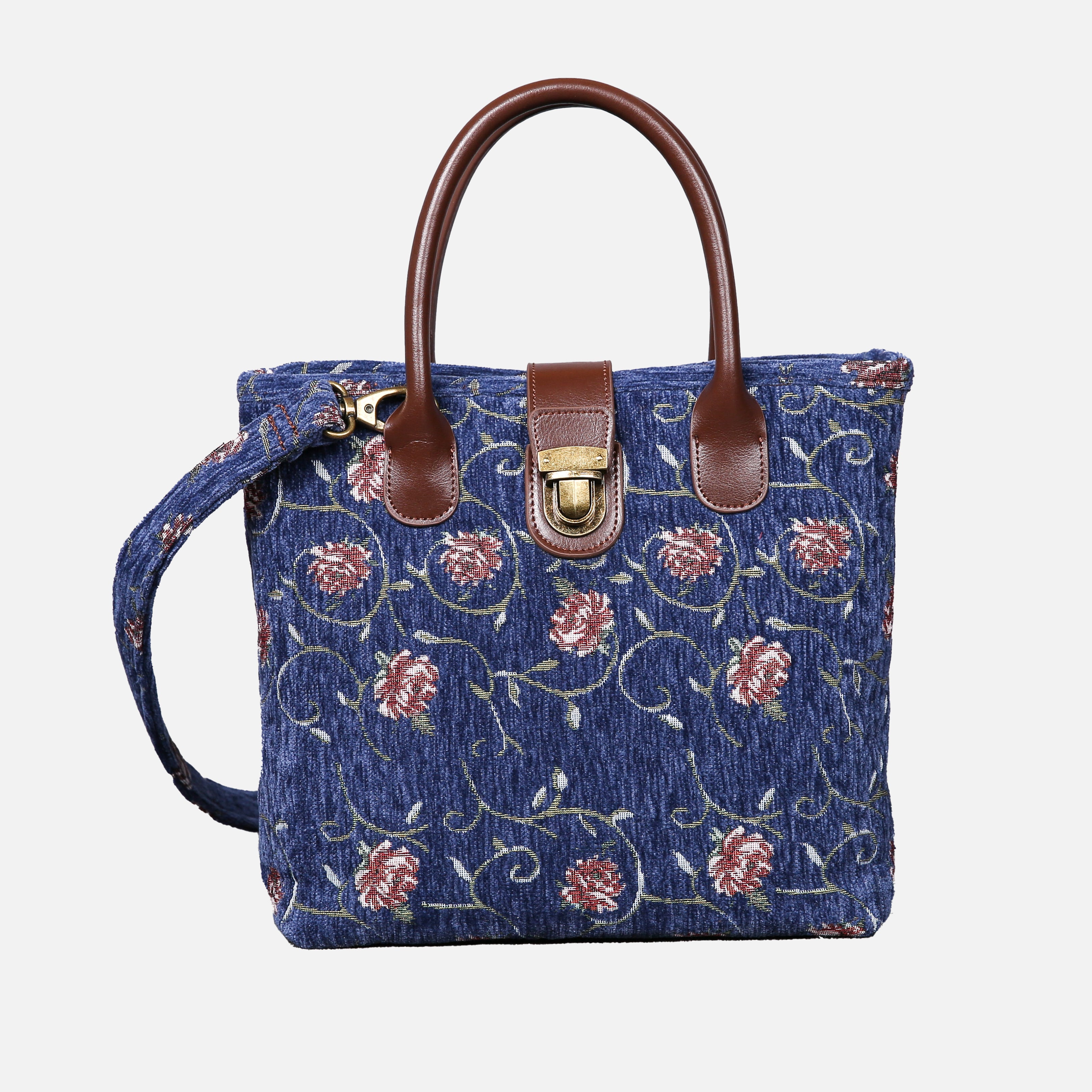 Climbing Rose Tuck Lock Carpet Satchel carpet bag MCW Handmade Blue