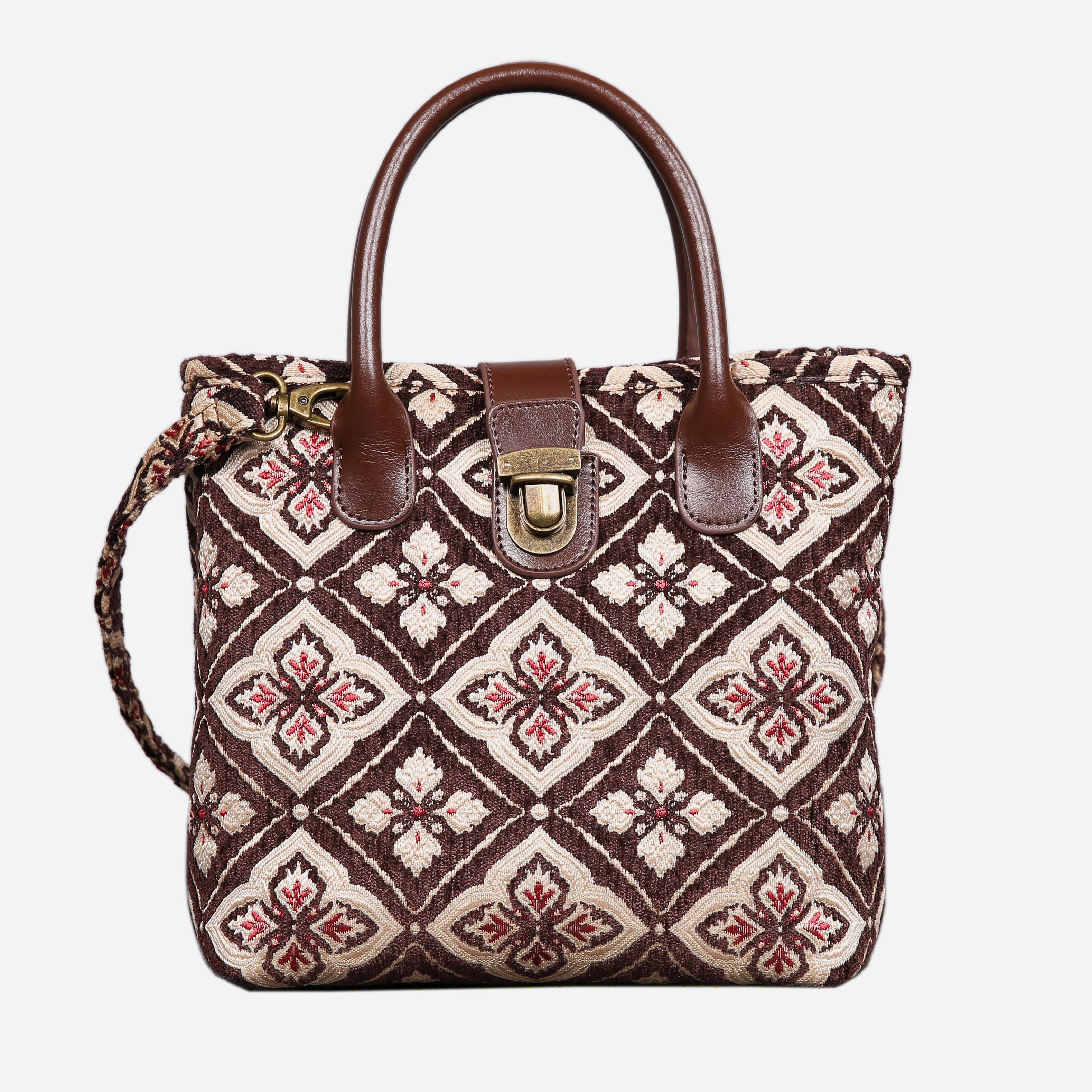 Ethnic Coffee Tuck Lock Carpet Satchel carpet bag MCW Handmade of America main