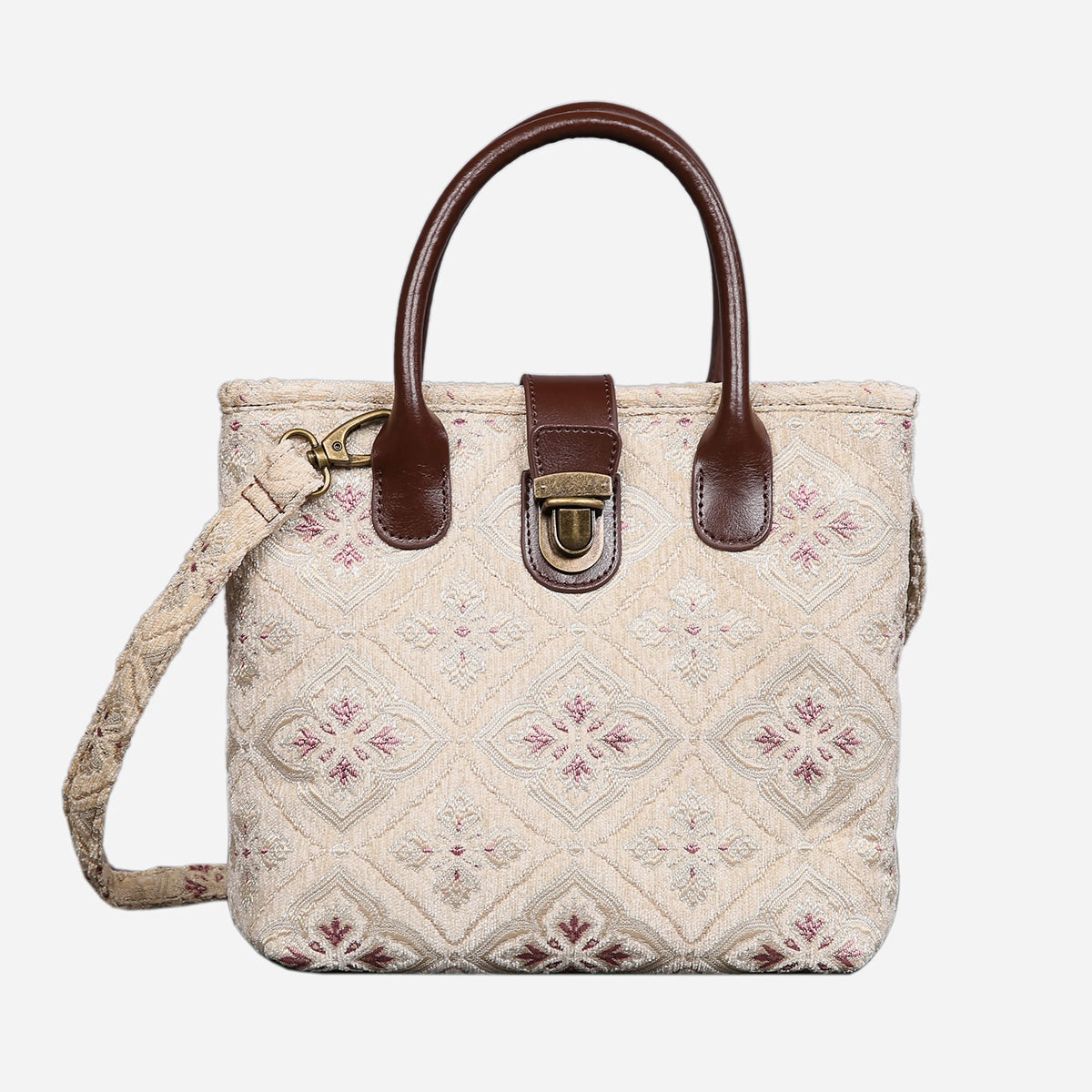 Ethnic Cream Tuck Lock Carpet Satchel carpet bag MCW Handmade of America main