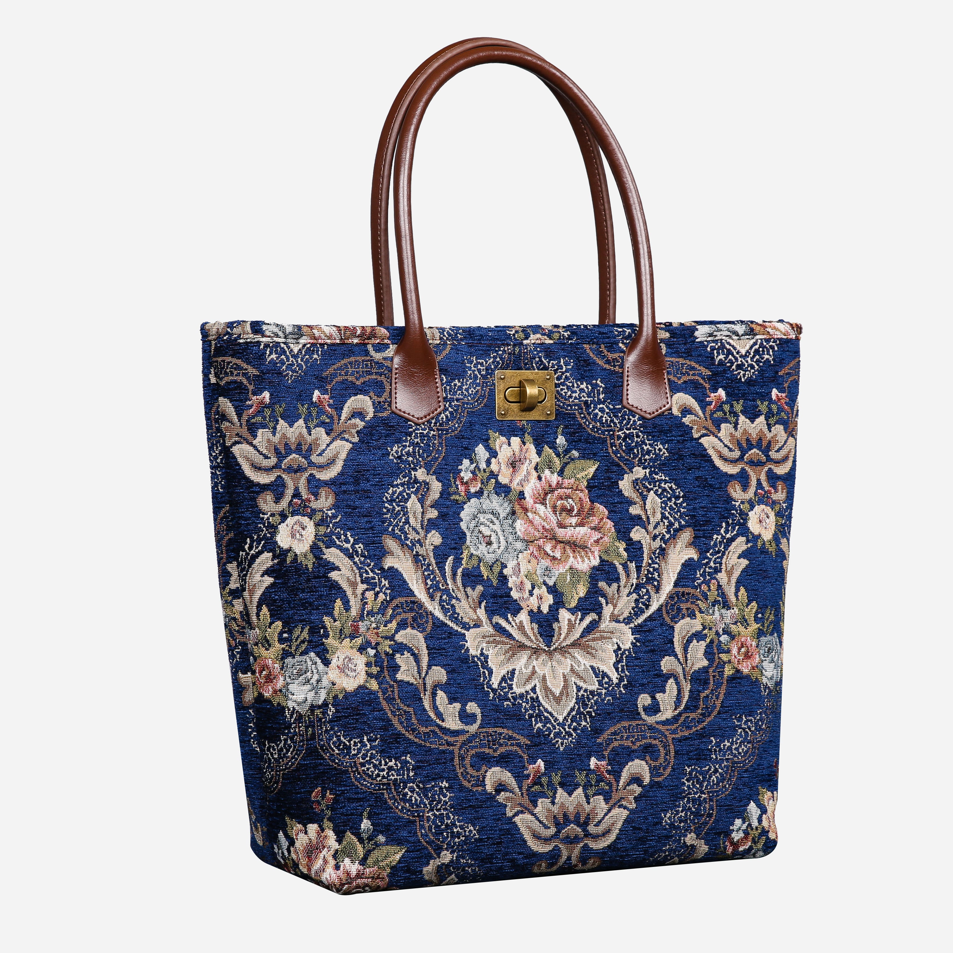Floral Blue Carpet Tote Shopper Carpetbag of America front