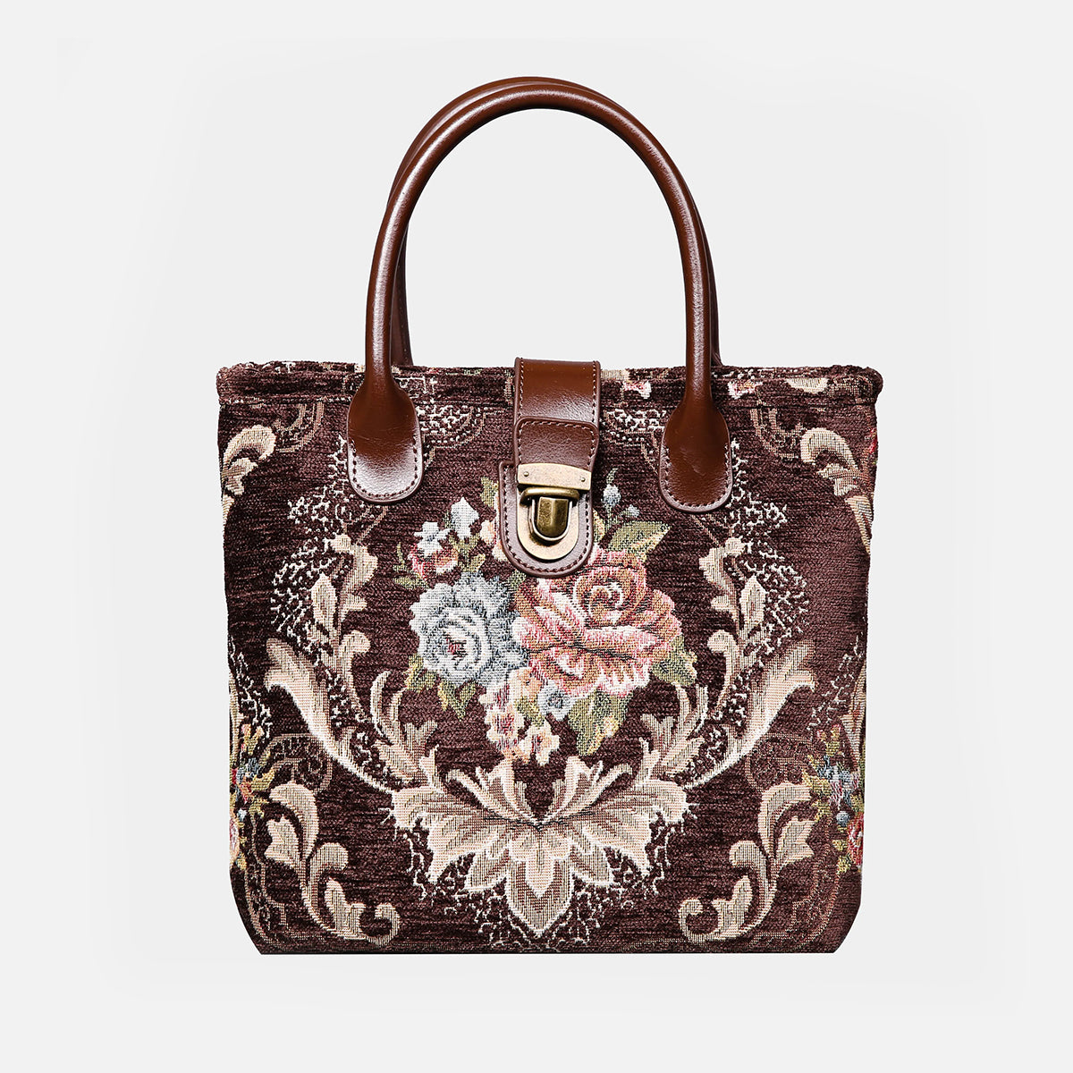 Floral Coffee Tuck Lock Carpet Satchel carpet bag MCW Handmade of America main