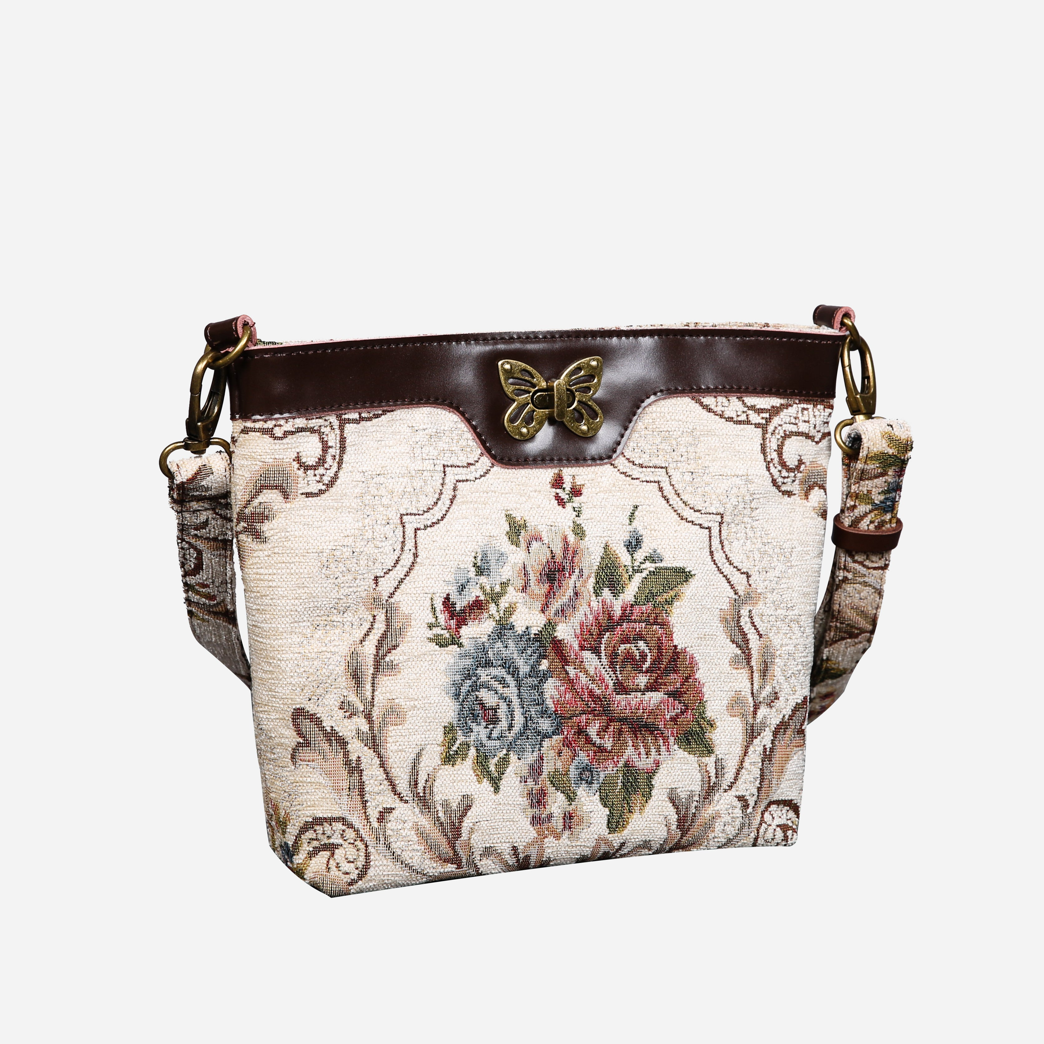 Floral Cream Carpet Crossbody Bag carpet bag MCW Handmade of America front