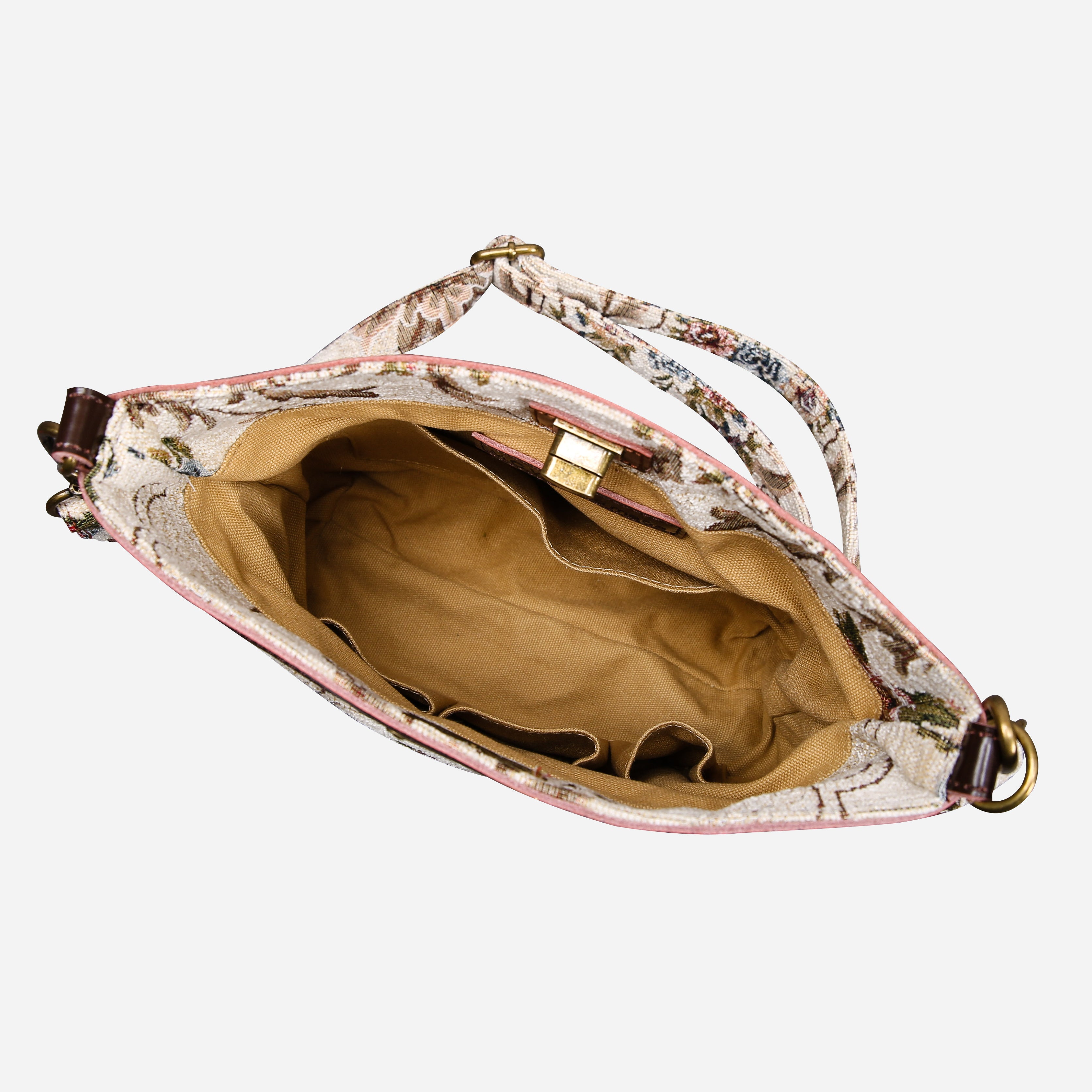 Floral Cream Carpet Crossbody Bag carpet bag MCW Handmade of America inside