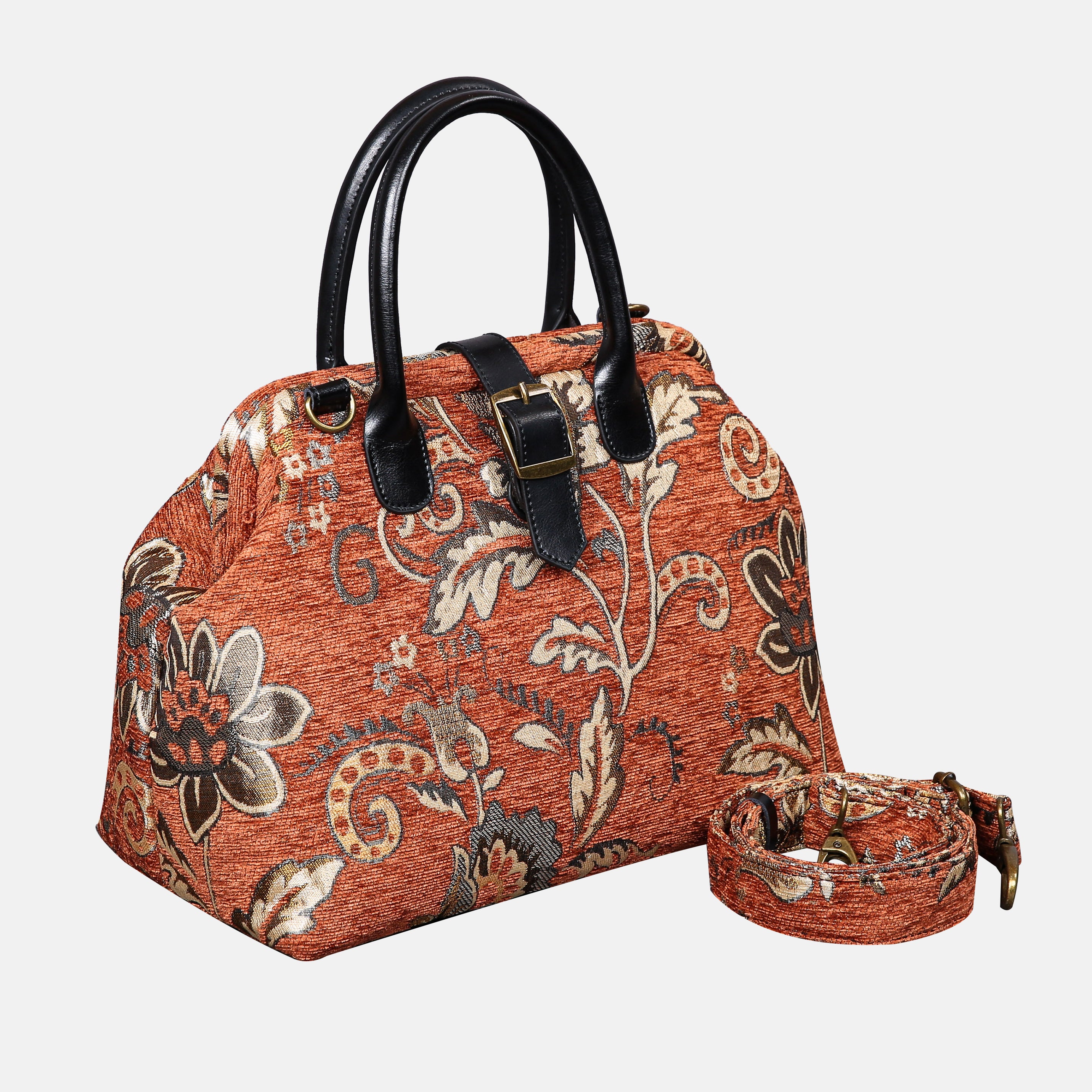 Floral Paisley Orange Carpet Handbag Purse carpet bag MCW Handmade front side