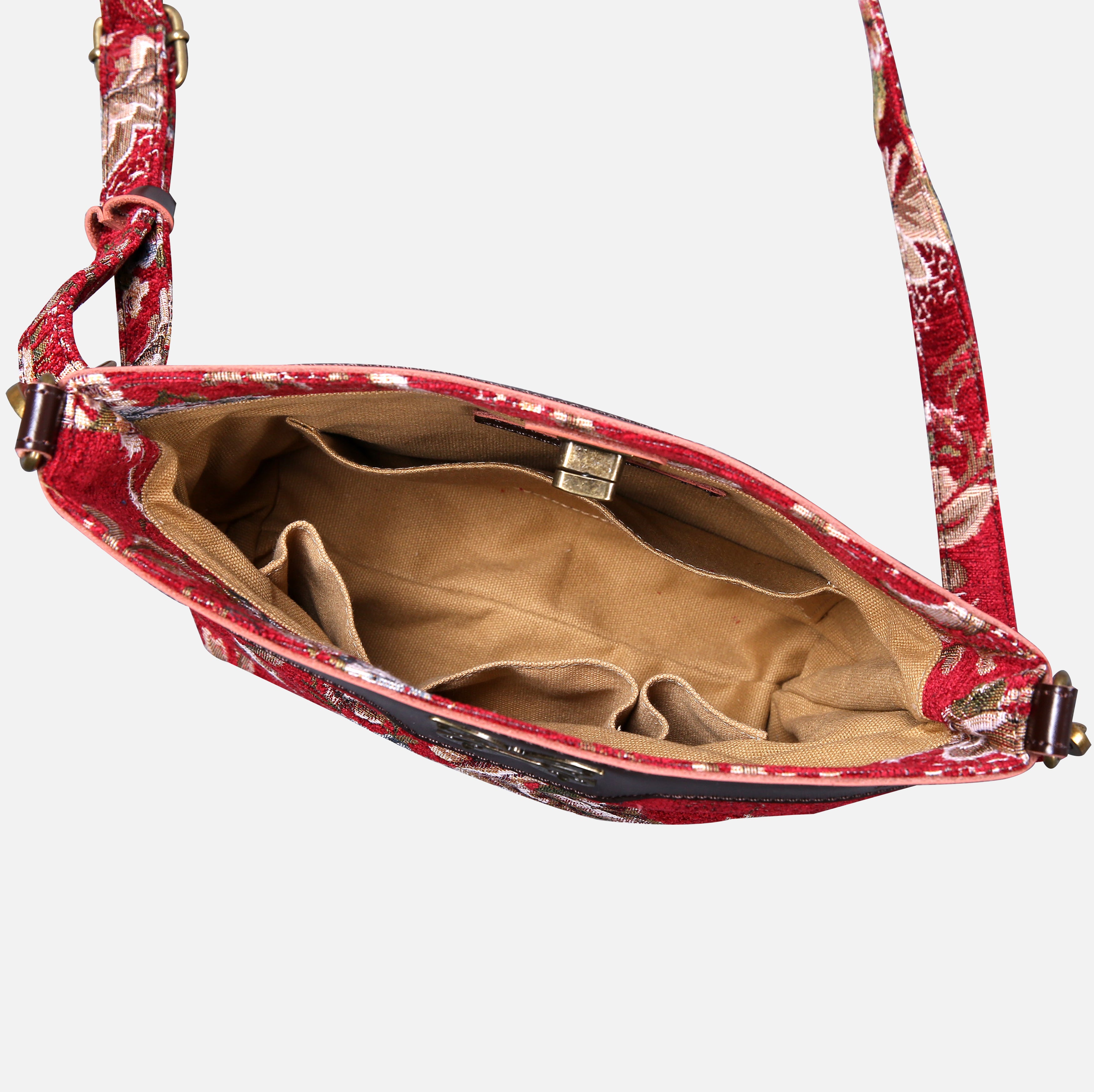 Floral Red Carpet Crossbody Bag carpet bag MCW Handmade of America inside