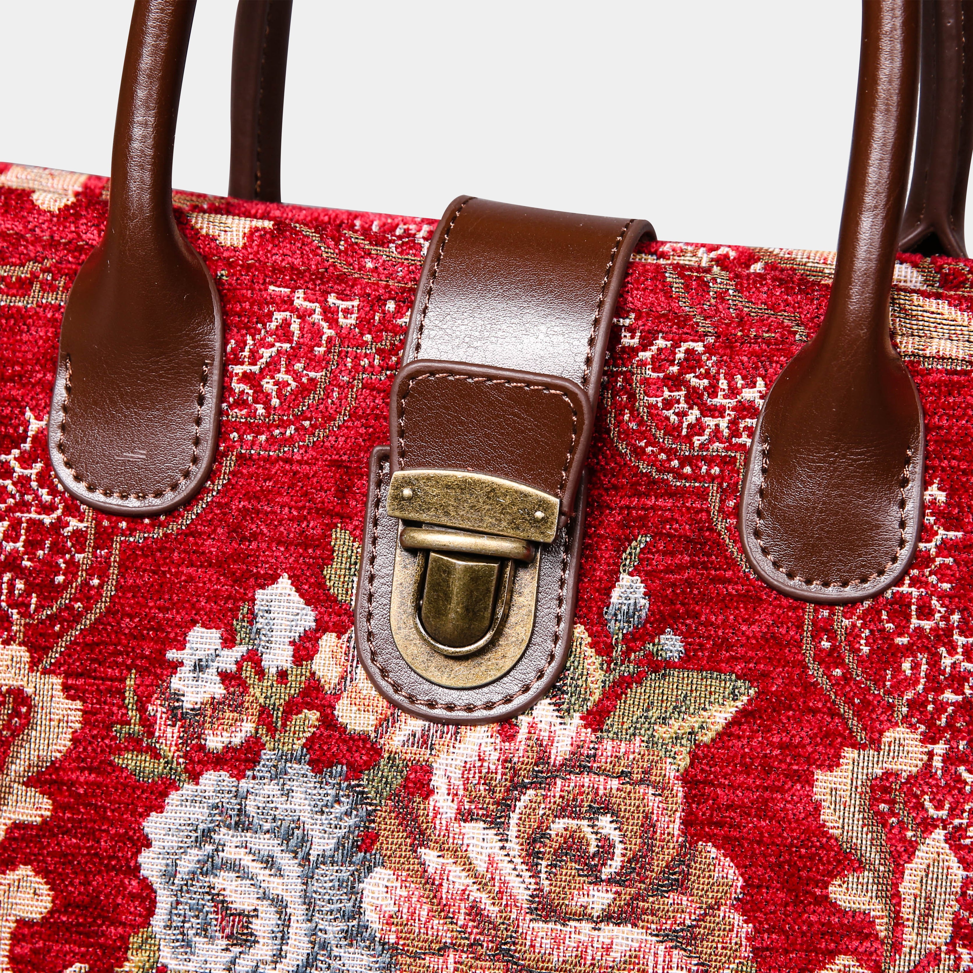 Floral Wine Tuck Lock Carpet Satchel carpet bag MCW Handmade of America details