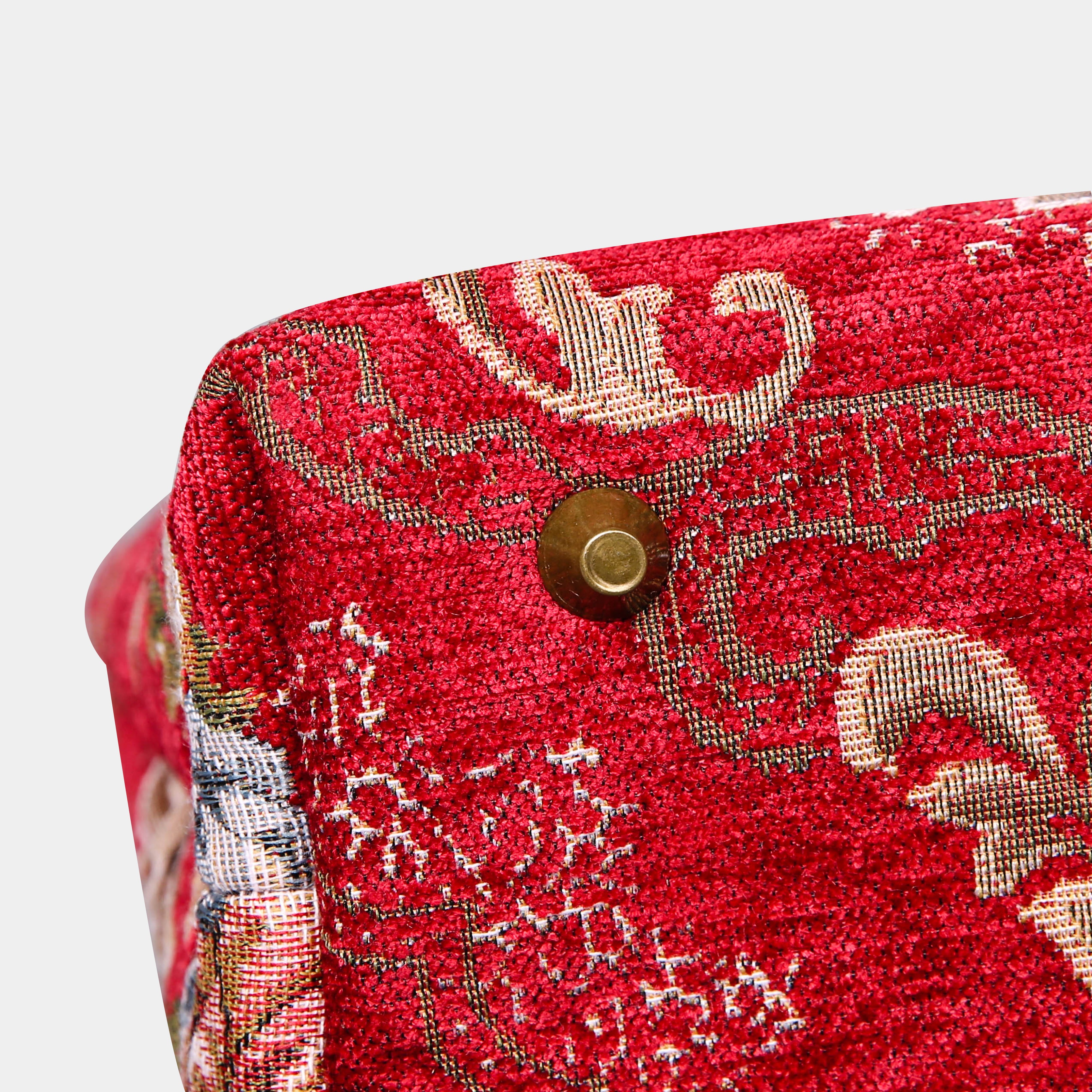 Floral Wine Tuck Lock Carpet Satchel carpet bag MCW Handmade of America bottom