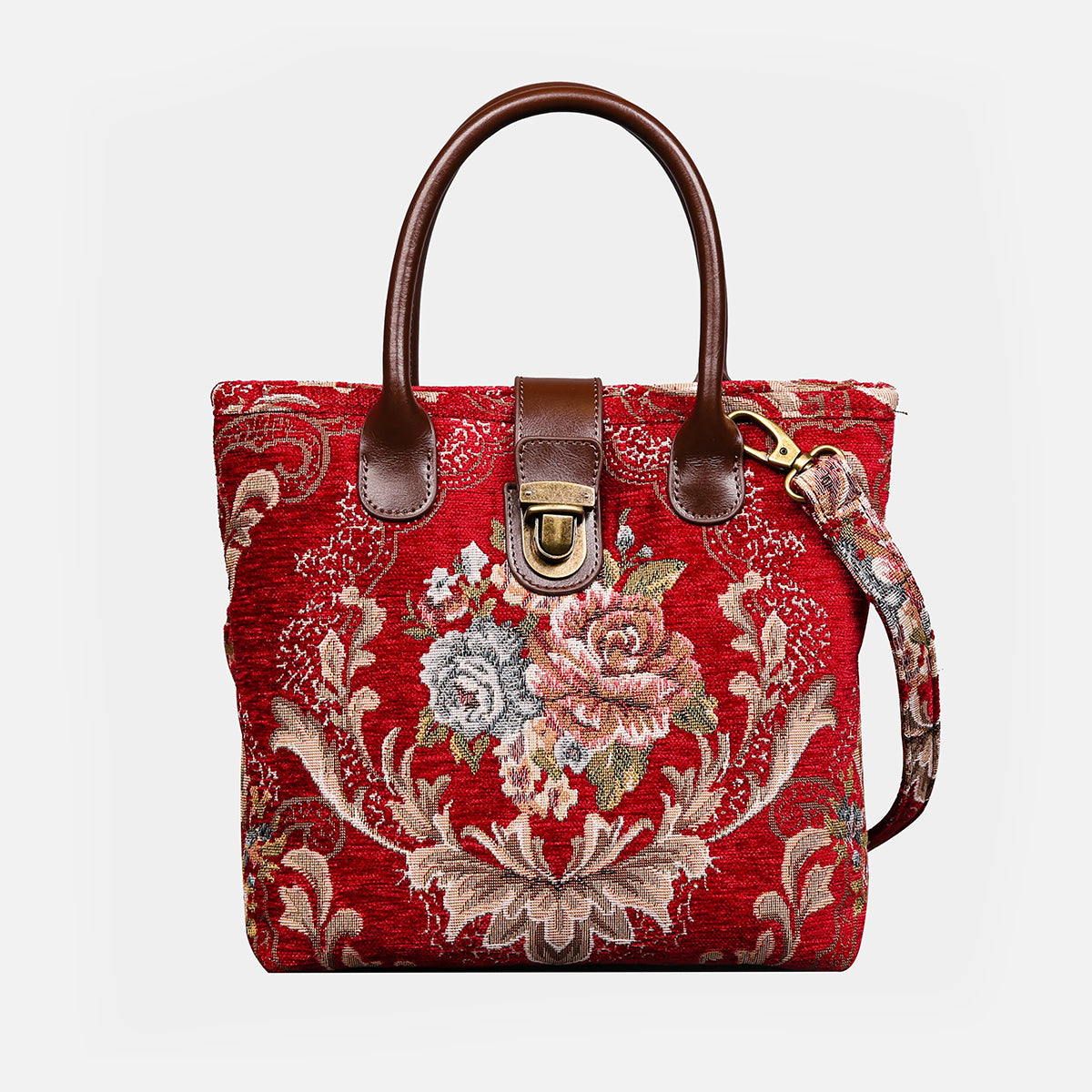 Floral Wine Tuck Lock Carpet Satchel carpet bag MCW Handmade of America main
