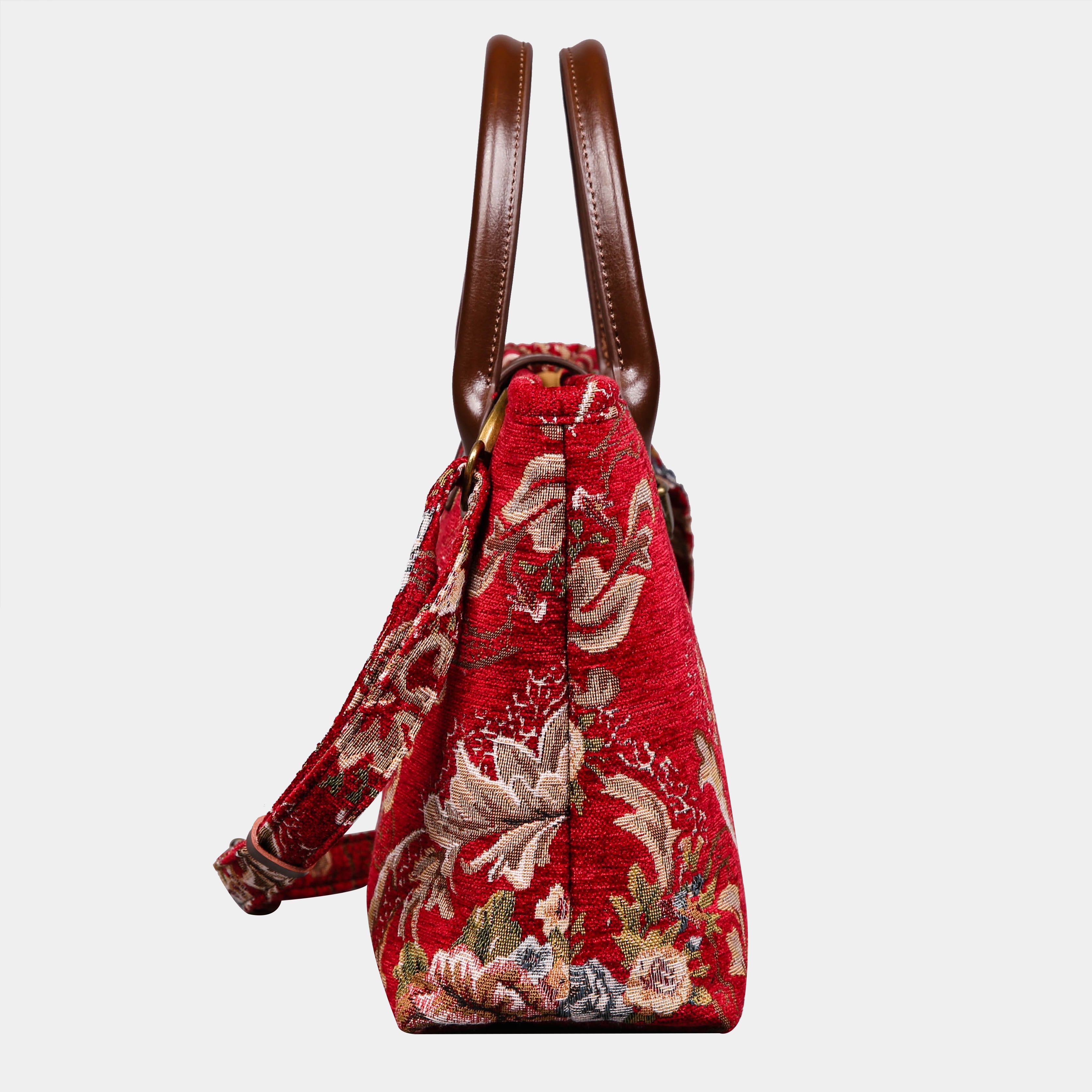 Floral Wine Tuck Lock Carpet Satchel carpet bag MCW Handmade of America side