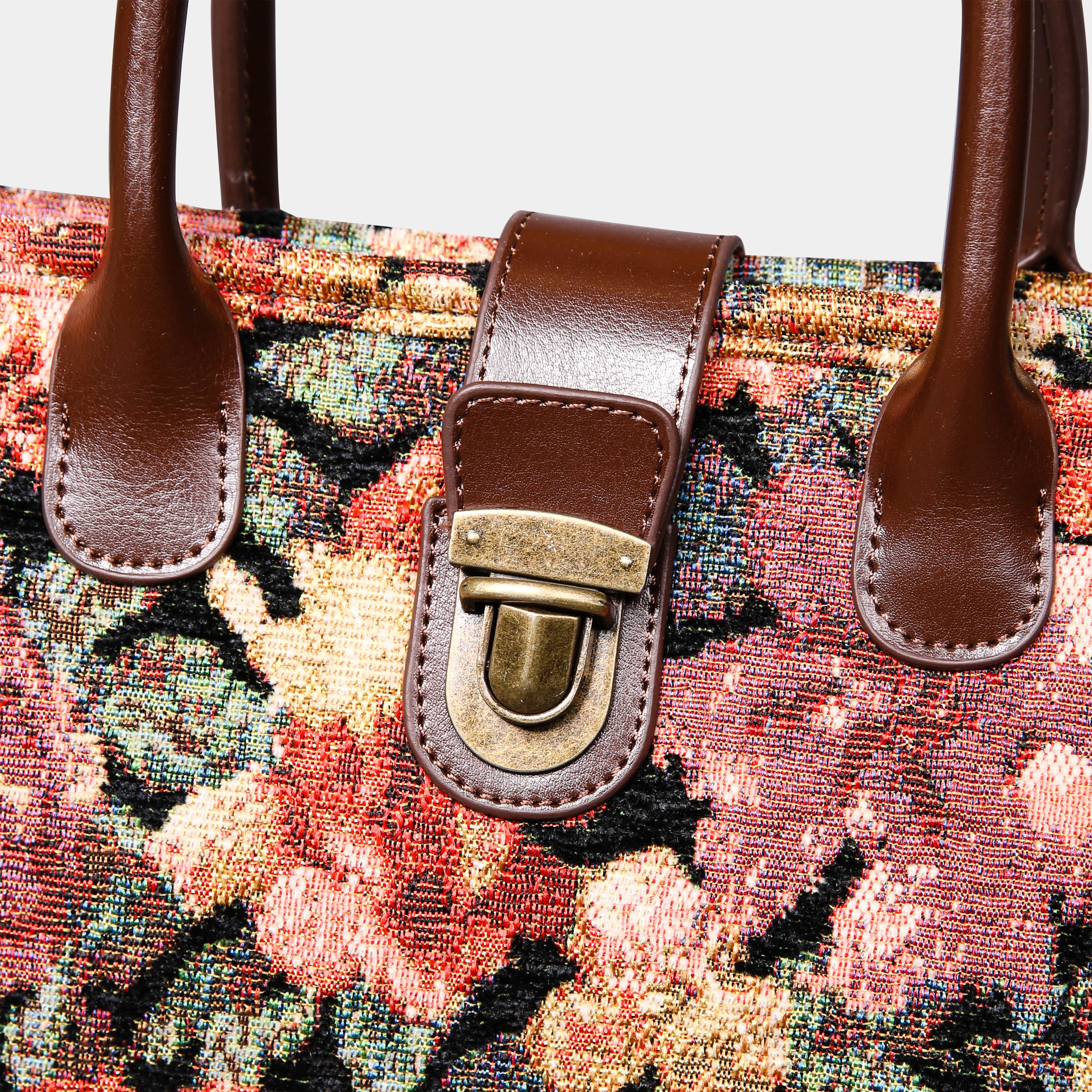 Floral Rose Tuck Lock Carpet Satchel carpet bag MCW Handmade of America details