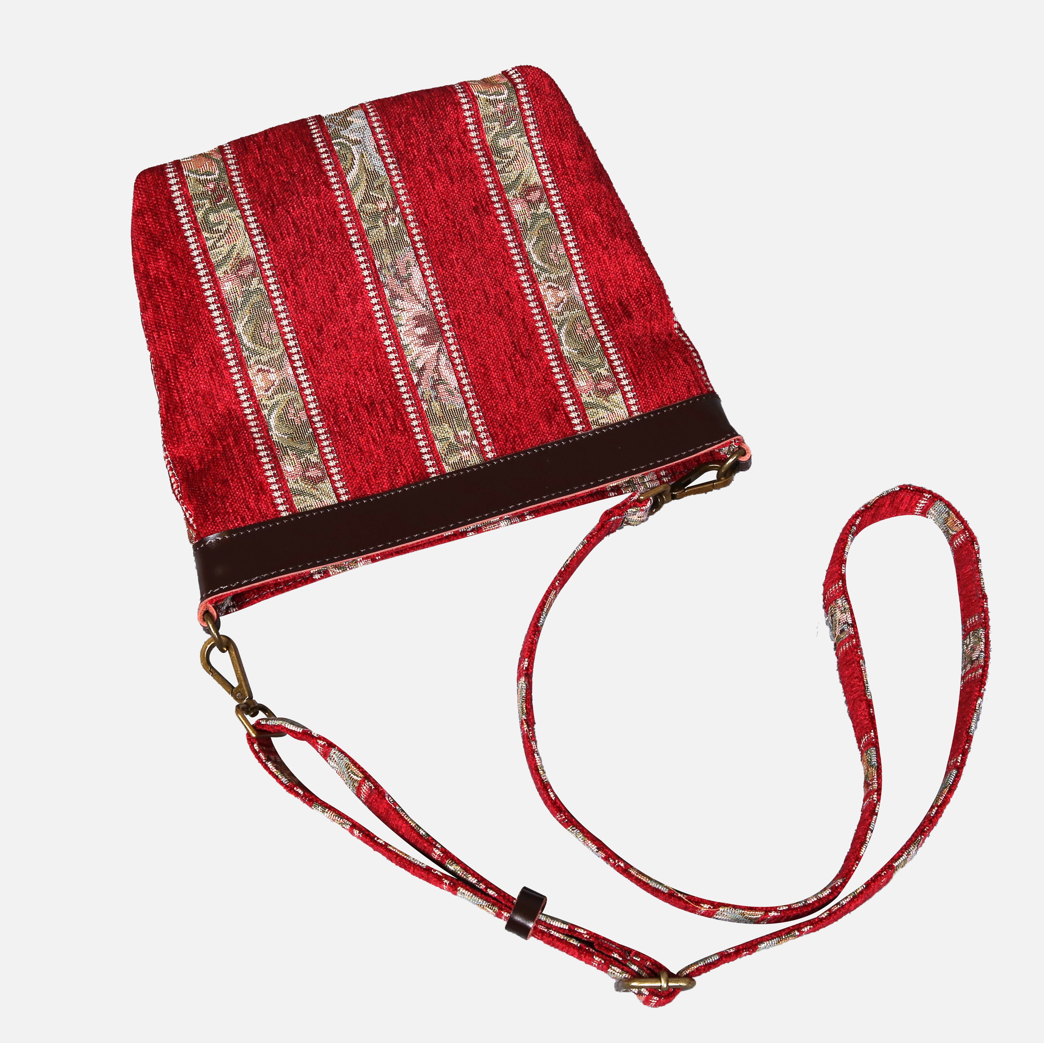 Floral Strips Red Carpet Crossbody Bag carpet bag MCW Handmade of America lay flat