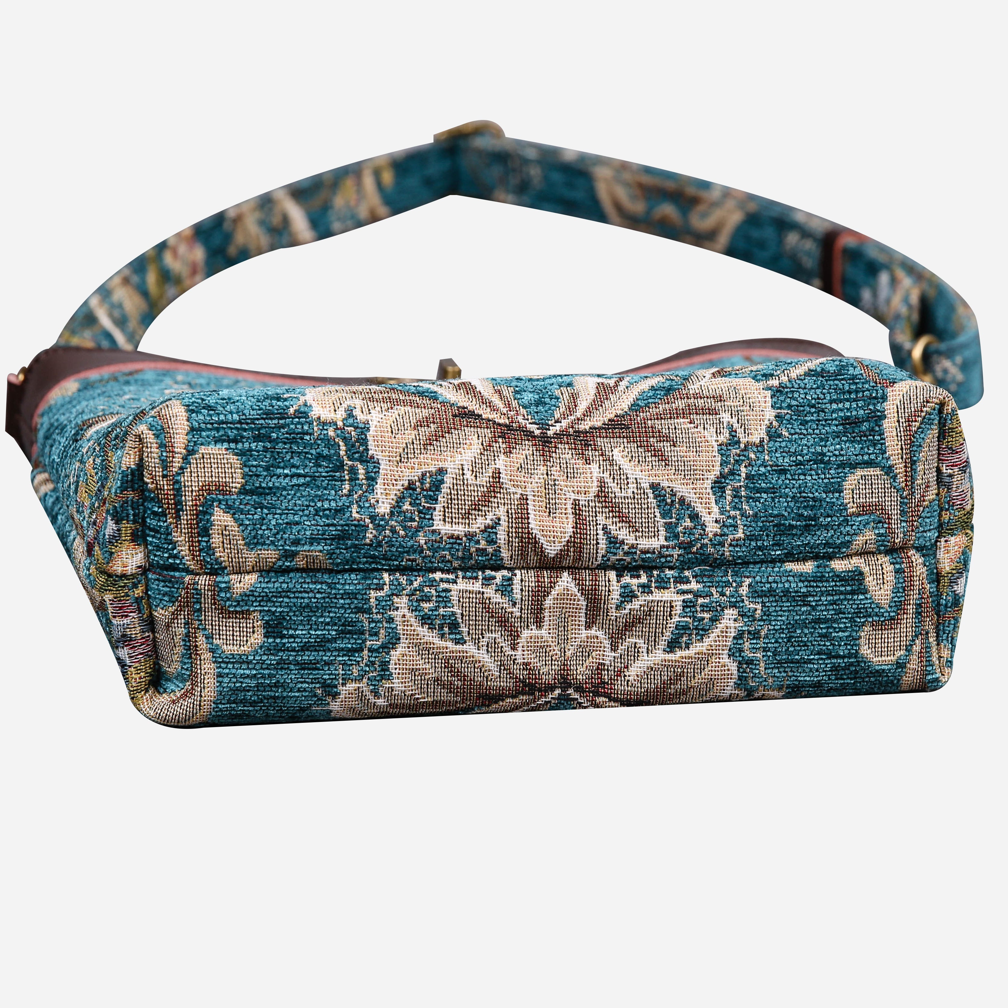 Floral Teal Butterfly Crossbody Bag Carpetbag of America bottom