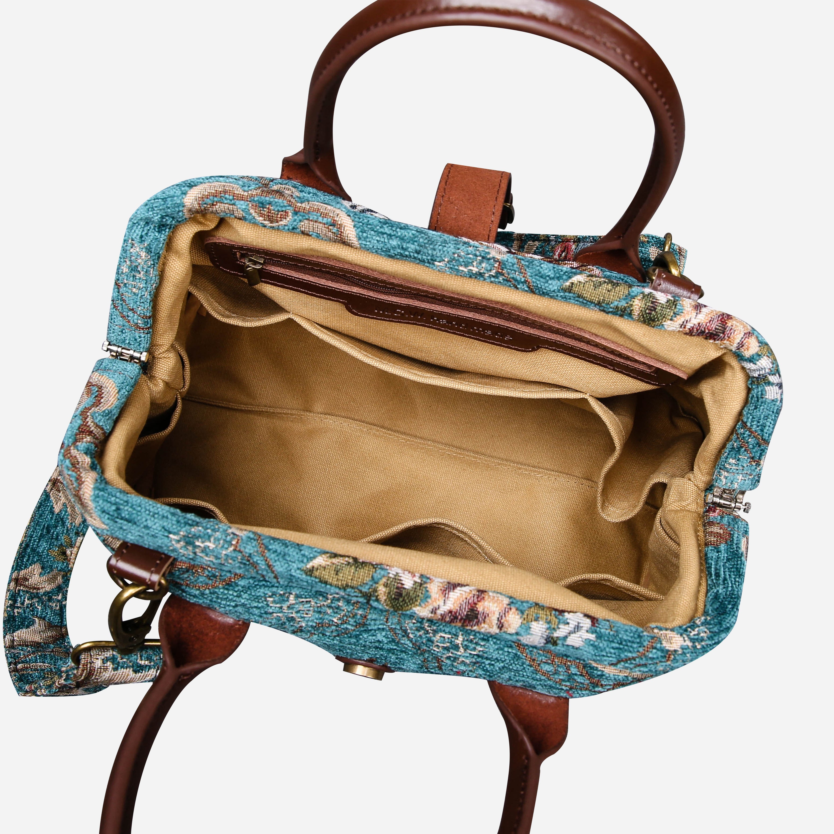 Floral Teal Carpet Handbag Purse carpet bag MCW Handmade of America open