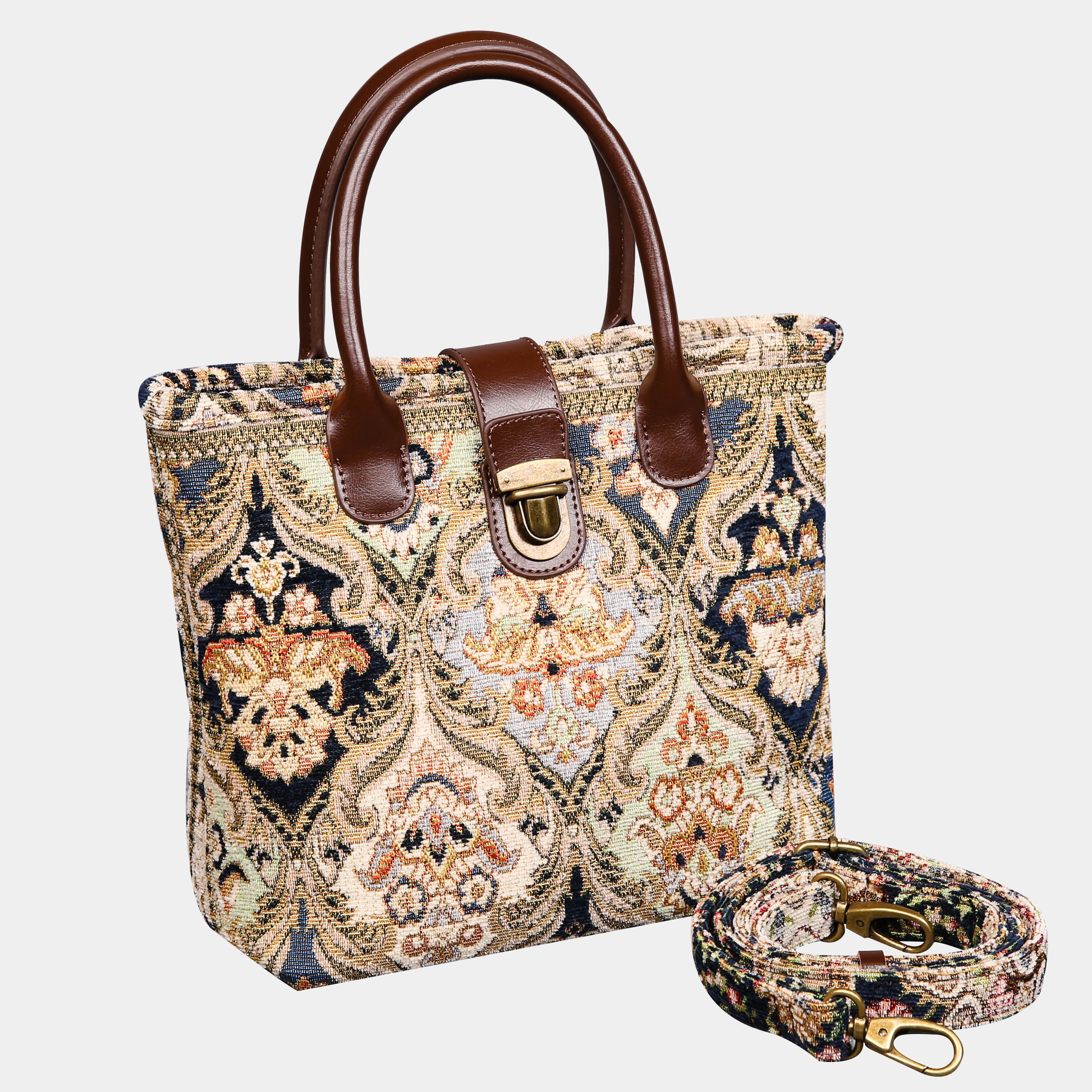 Golden Age Navy Tuck Lock Carpet Satchel carpet bag MCW Handmade with strap