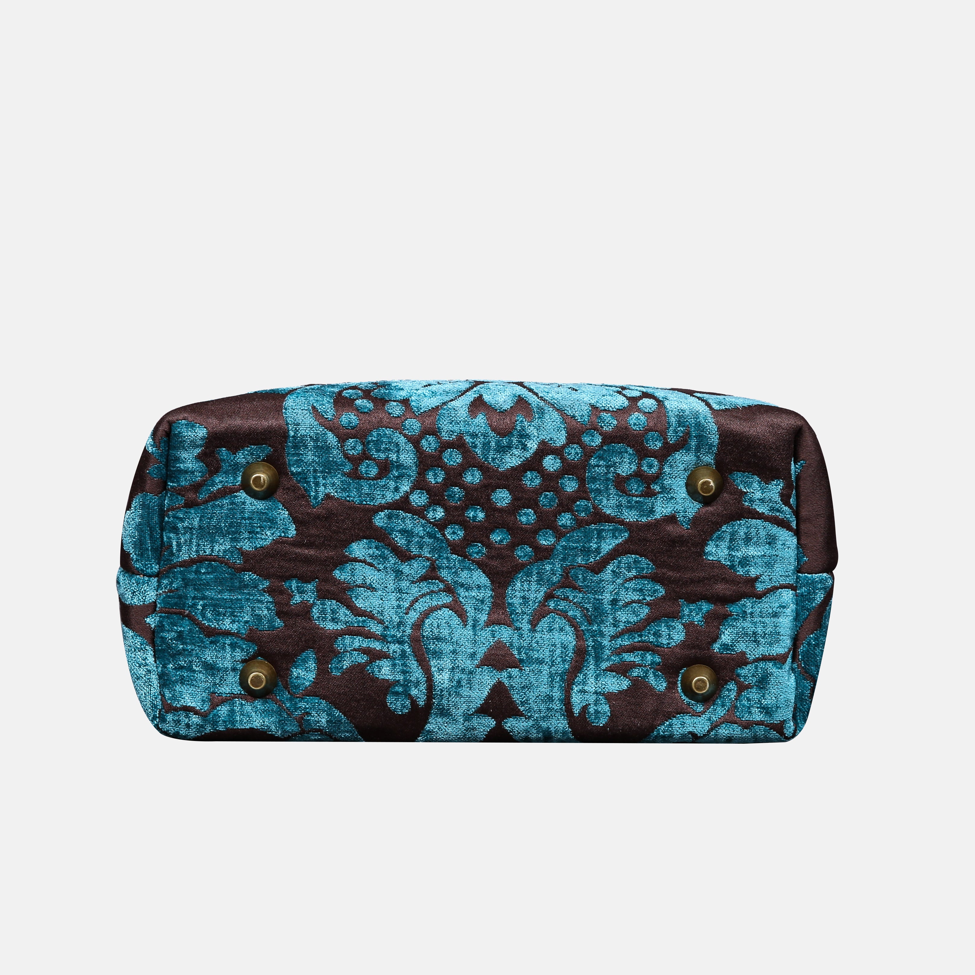 Luxury Damask Blue Tuck Lock Carpet Satchel carpet bag MCW Handmade of America bottom