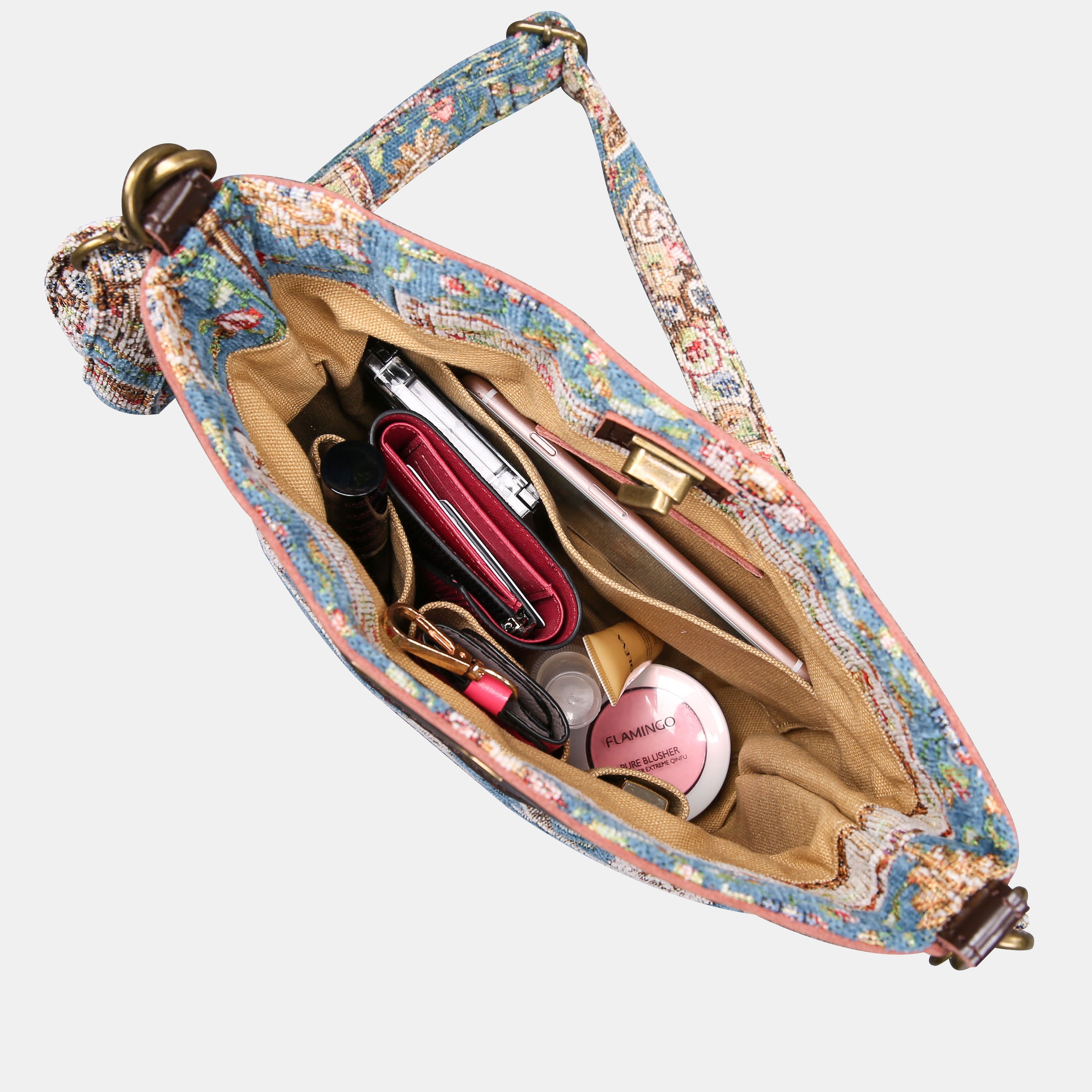 Oriental Blue Carpet Crossbody Bag carpet bag MCW Handmade of America in use