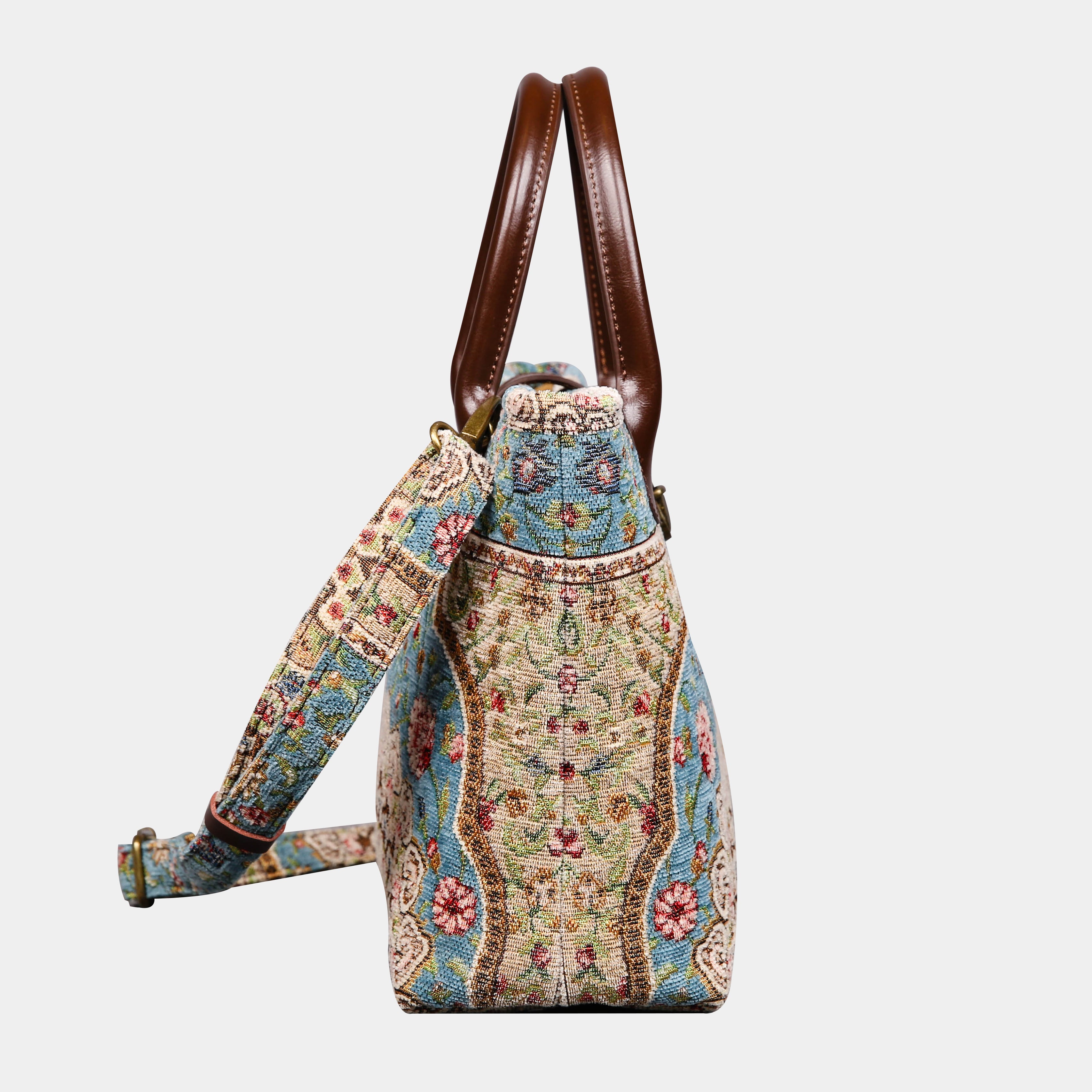 Oriental Blue Tuck Lock Carpet Satchel carpet bag MCW Handmade side
