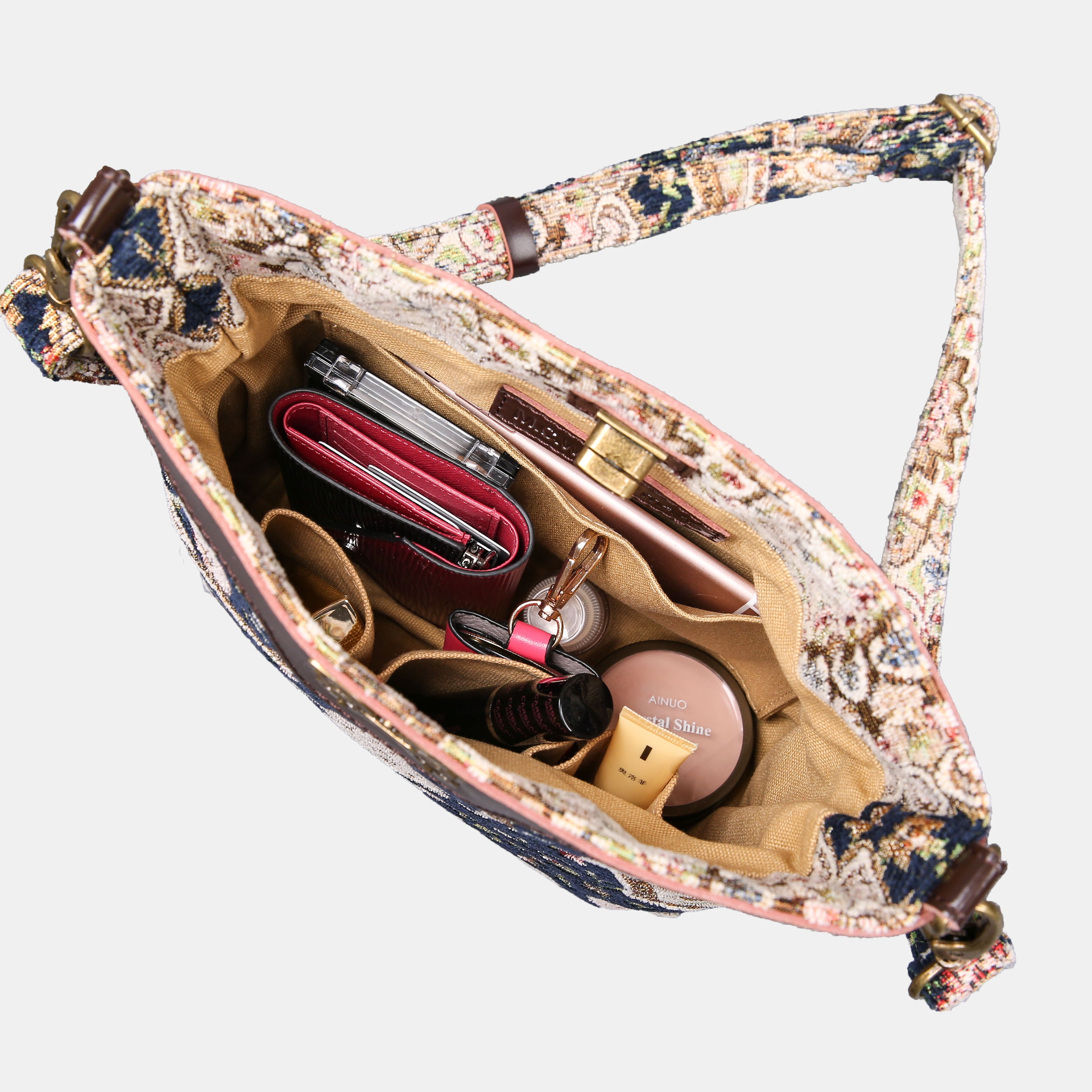 Oriental Navy Carpet Crossbody Bag carpet bag MCW Handmade in use