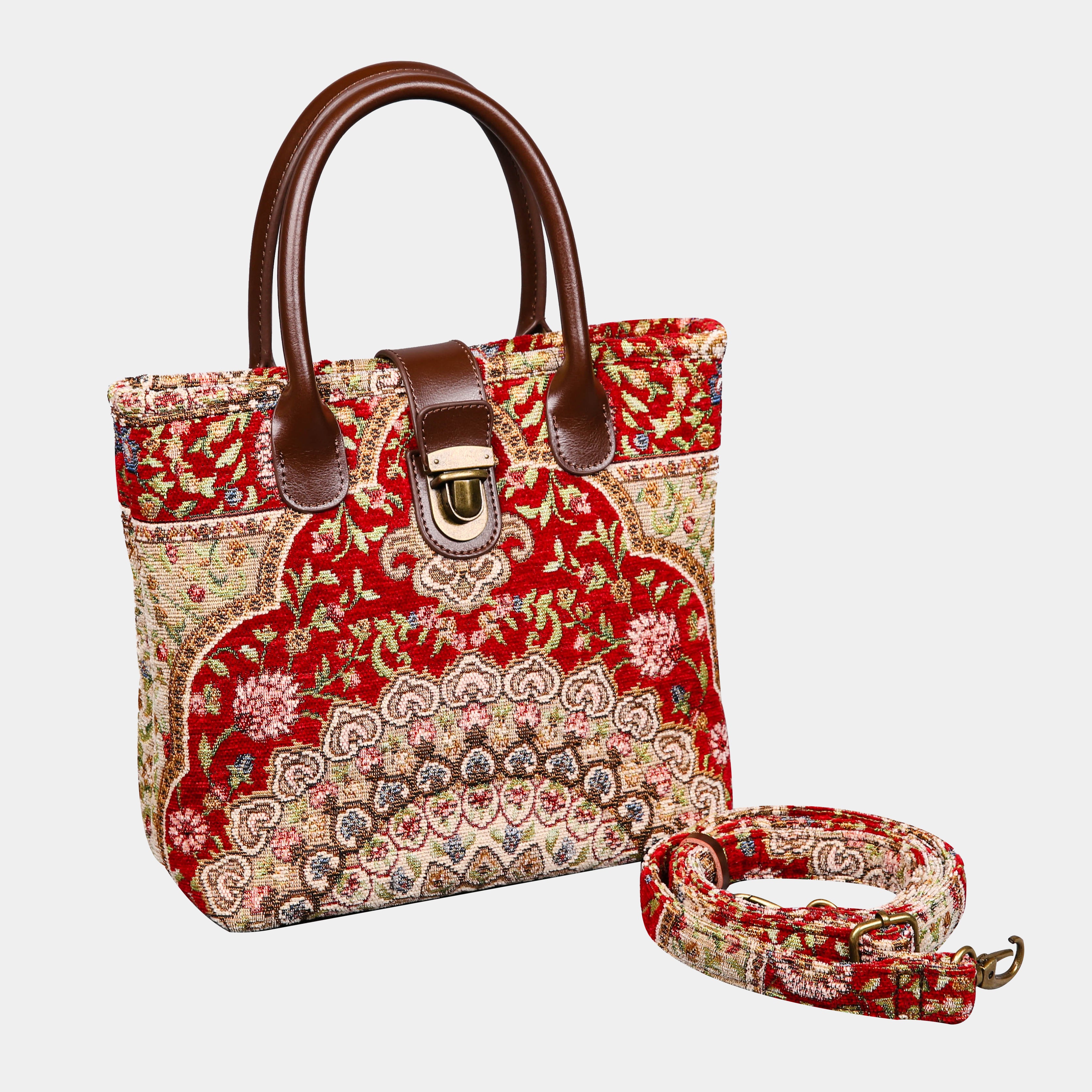 Oriental Wine Tuck Lock Carpet Satchel carpet bag MCW Handmade with strap