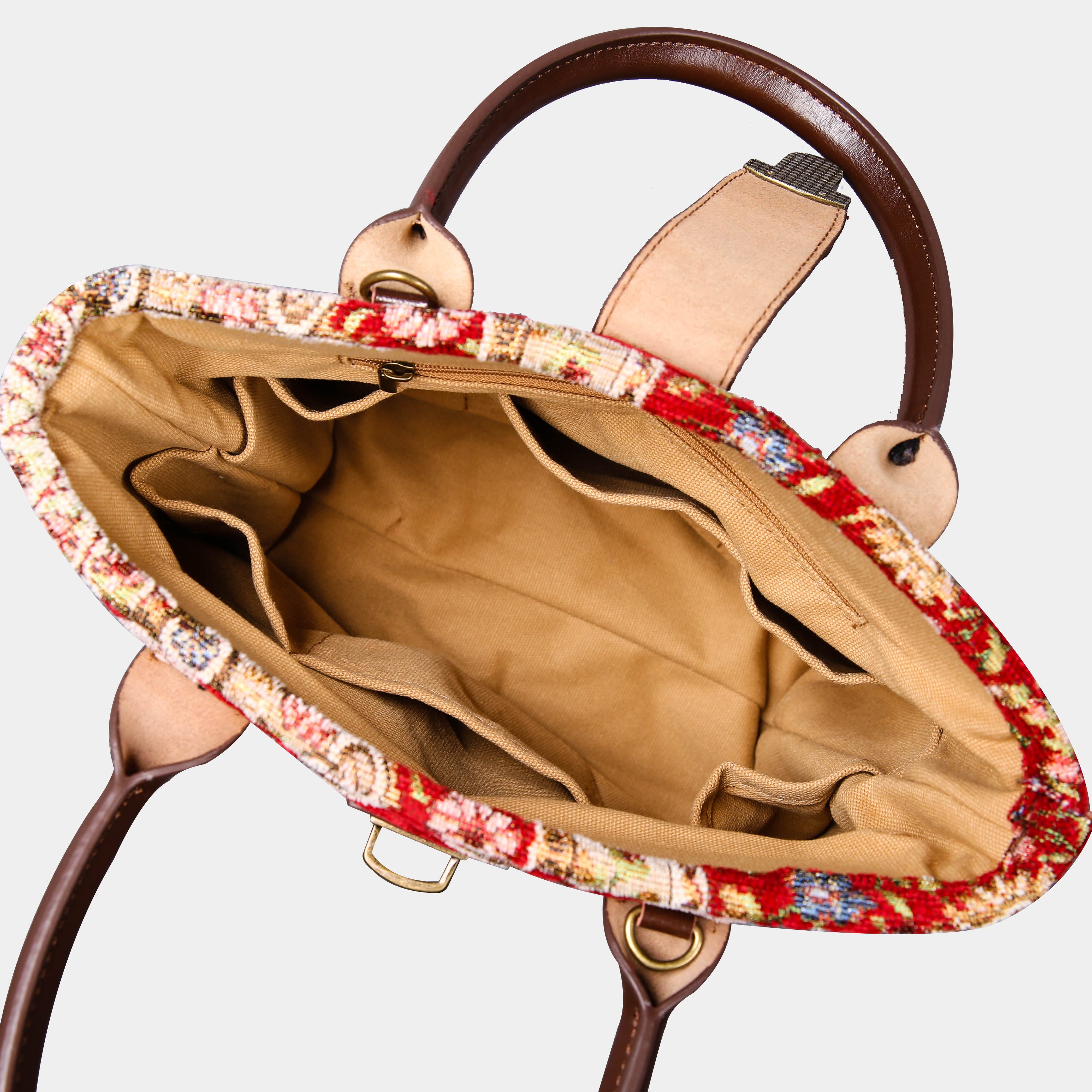 Oriental Wine Tuck Lock Carpet Satchel carpet bag MCW Handmade inside