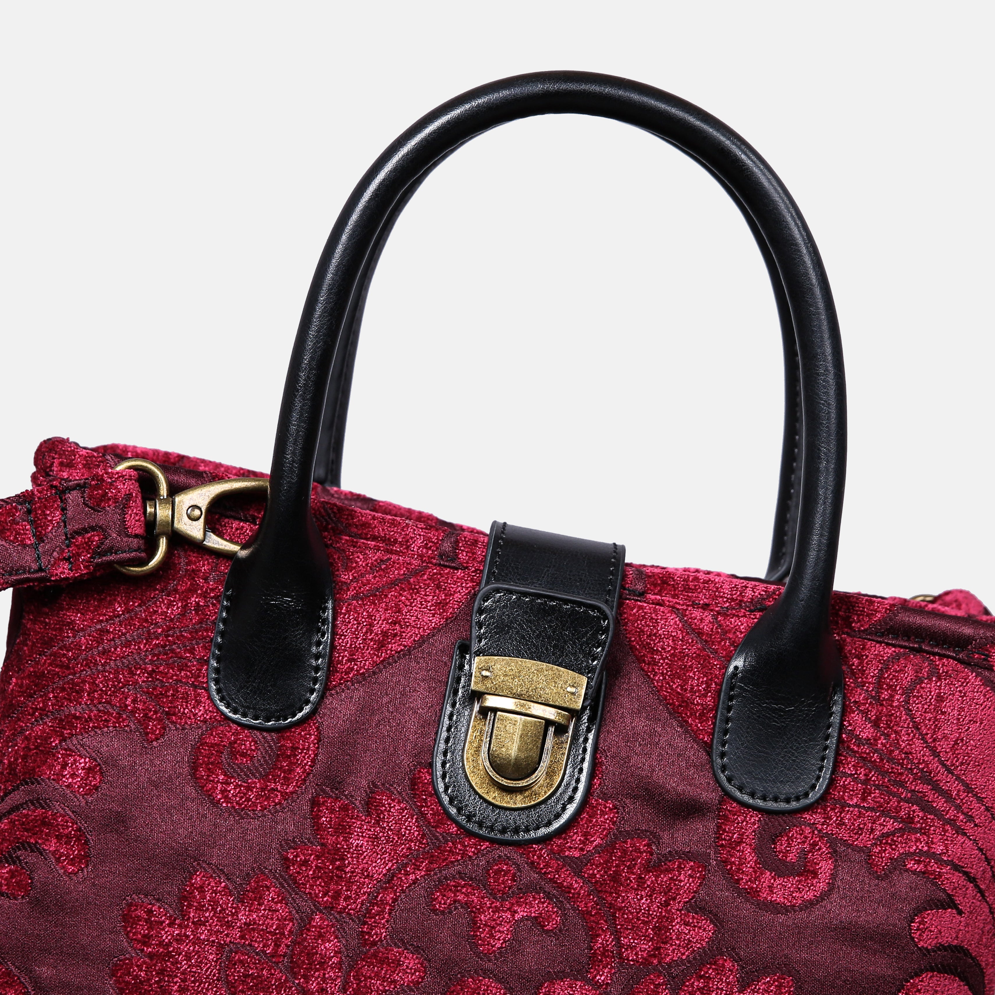 Queen Wine Tuck Lock Carpet Satchel carpet bag MCW Handmade of America details