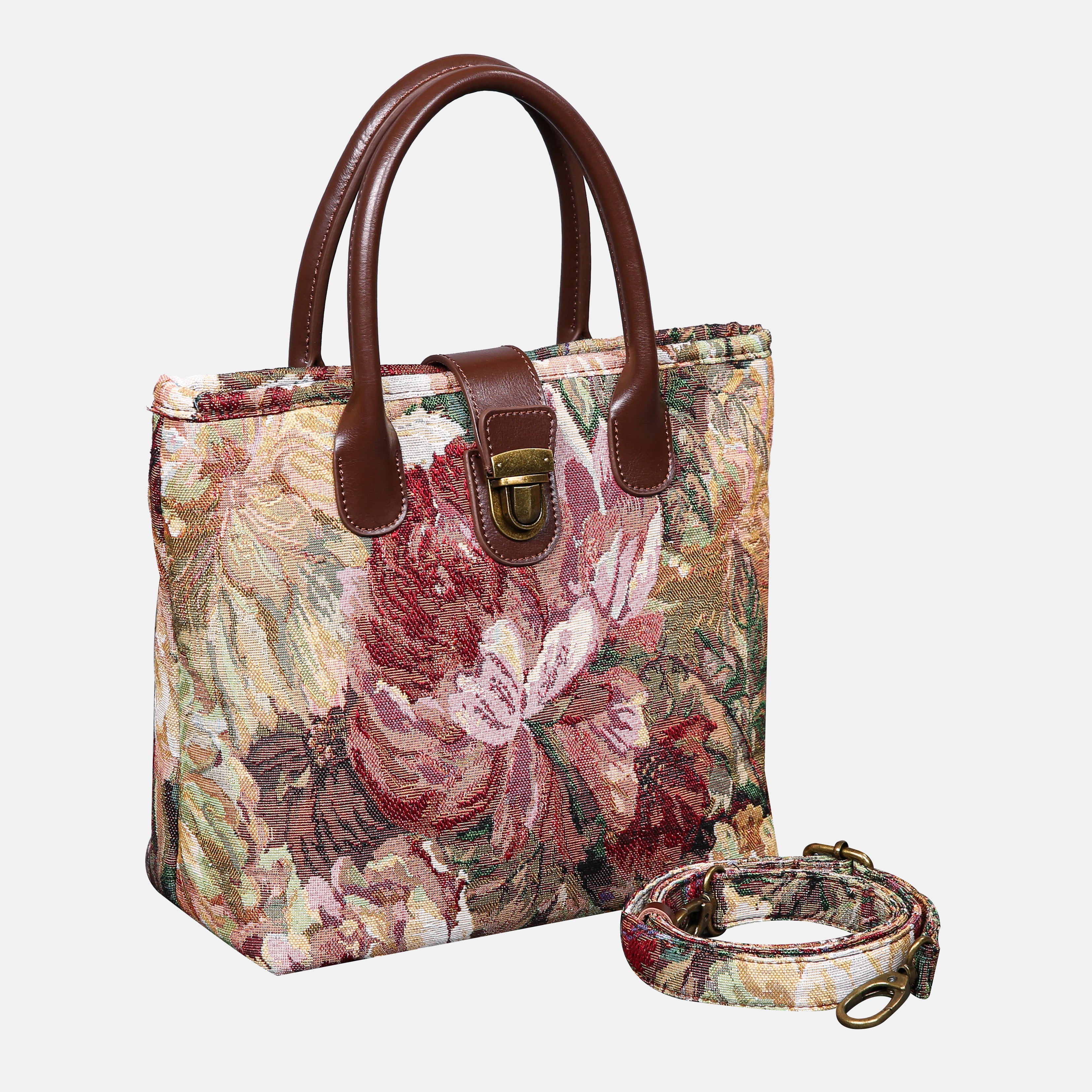 Rose Bush Tuck Lock Carpet Satchel carpet bag MCW Handmade of America with strap