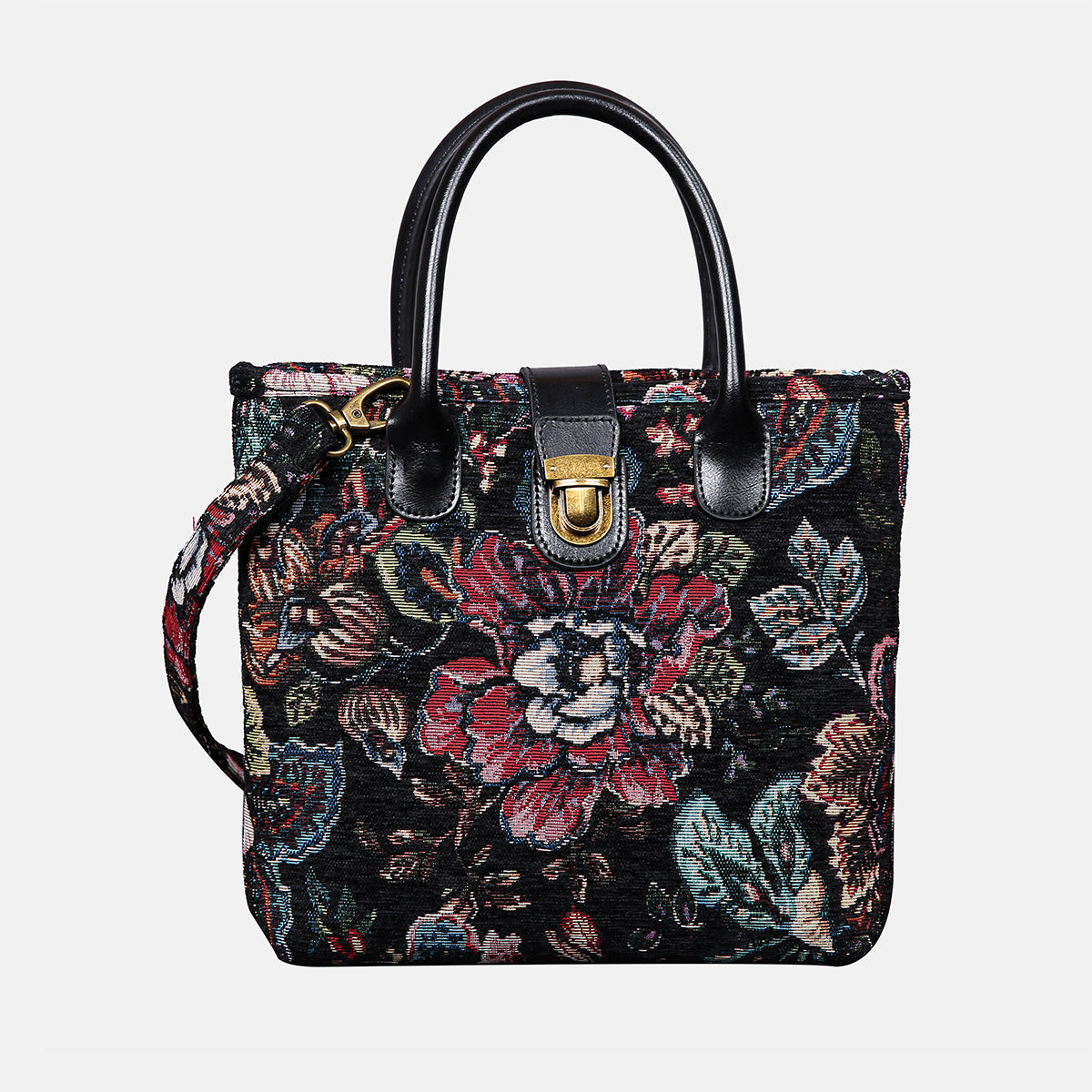 Rose Garden Black Tuck Lock Carpet Satchel carpet bag MCW Handmade of America main