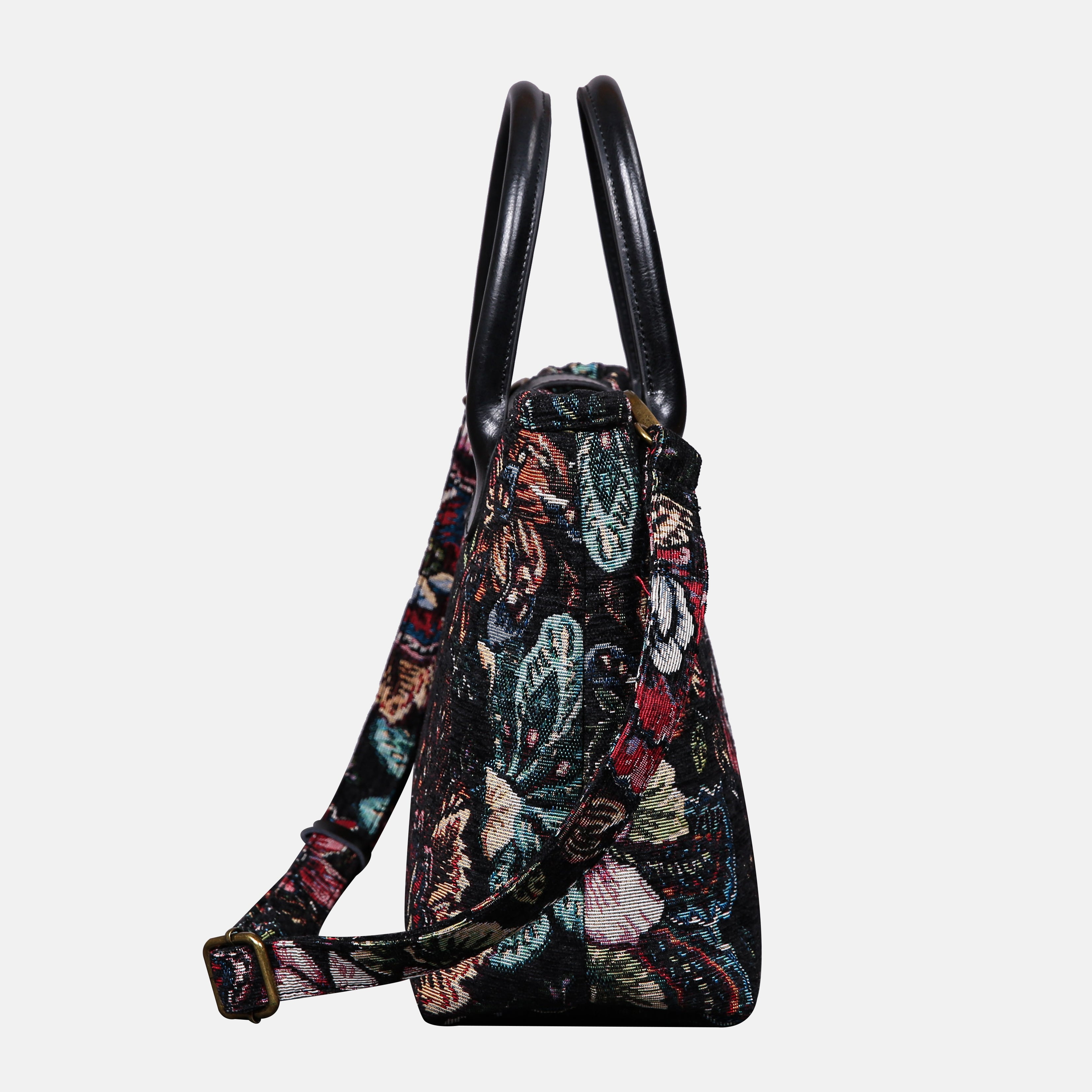 Rose Garden Black Tuck Lock Carpet Satchel carpet bag MCW Handmade of America side